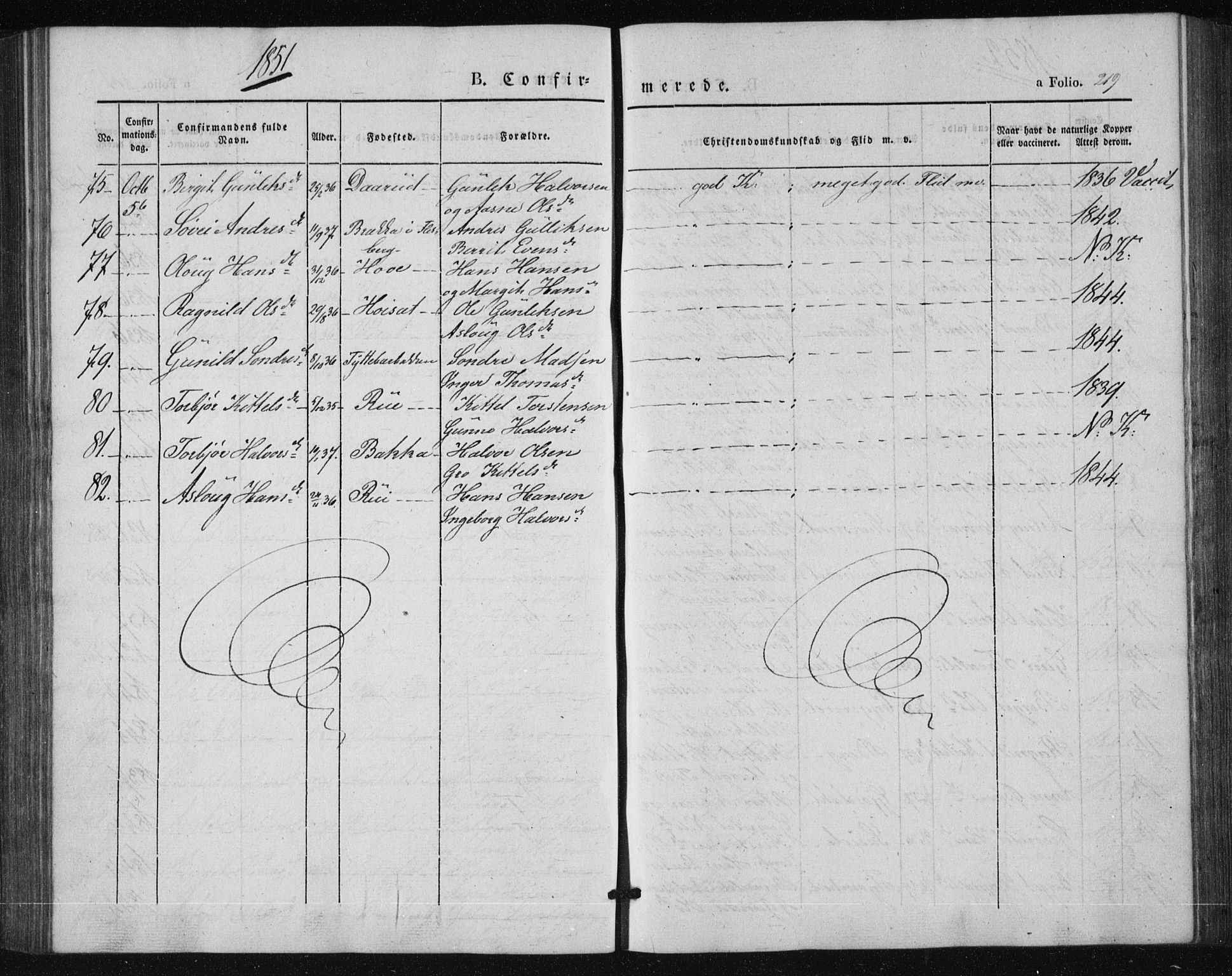 Tinn kirkebøker, SAKO/A-308/F/Fa/L0005: Parish register (official) no. I 5, 1844-1856, p. 219