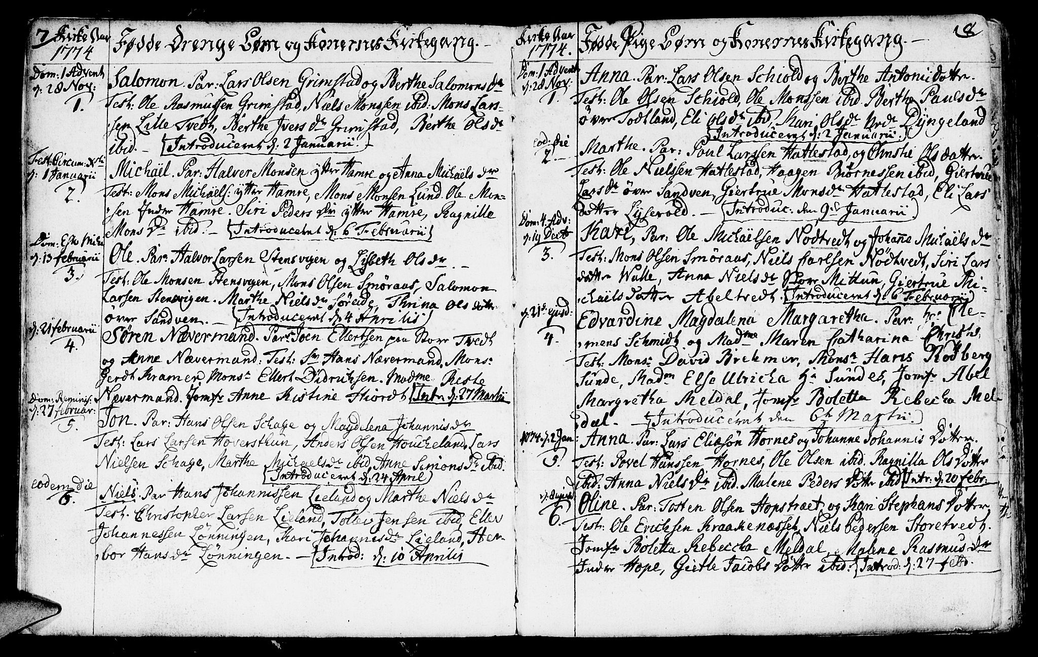 Fana Sokneprestembete, SAB/A-75101/H/Haa/Haaa/L0005: Parish register (official) no. A 5, 1773-1799, p. 7-8