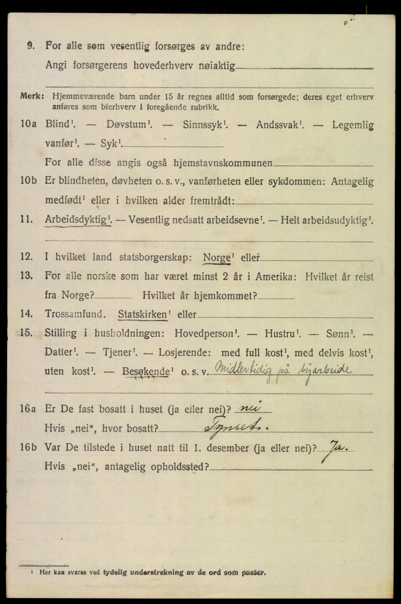 SAH, 1920 census for Kvikne, 1920, p. 1615