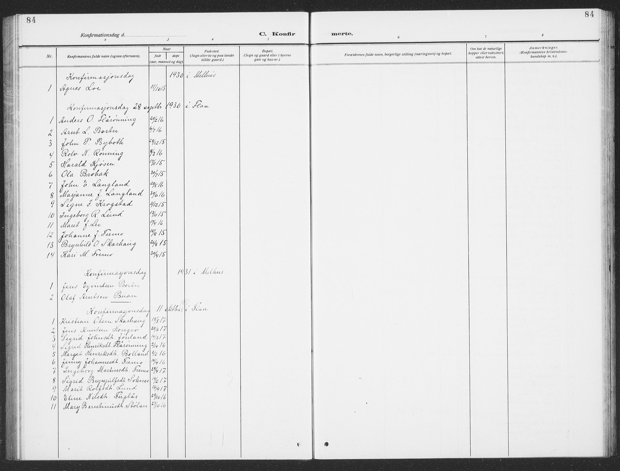 Ministerialprotokoller, klokkerbøker og fødselsregistre - Sør-Trøndelag, SAT/A-1456/693/L1124: Parish register (copy) no. 693C05, 1911-1941, p. 84