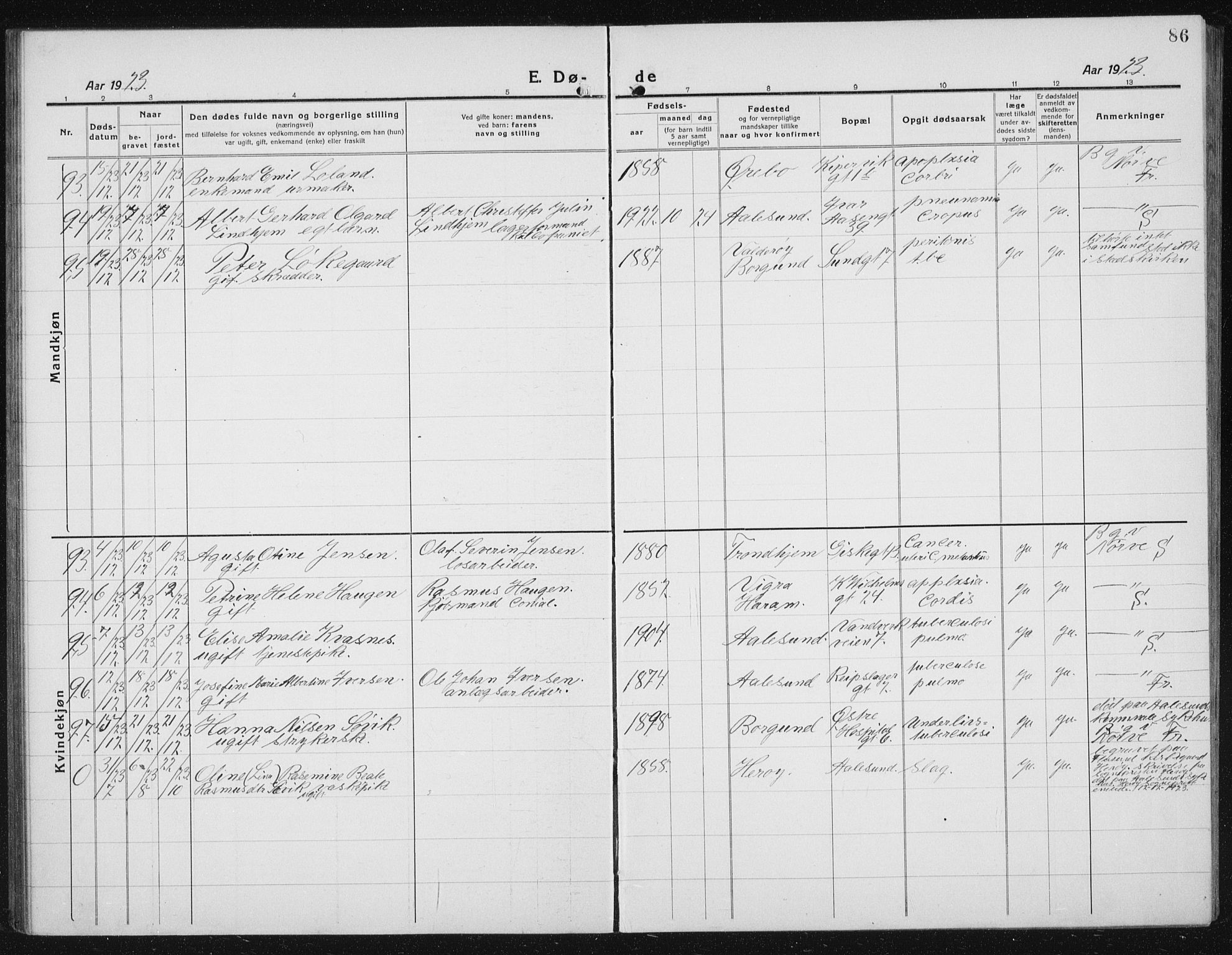 Ministerialprotokoller, klokkerbøker og fødselsregistre - Møre og Romsdal, AV/SAT-A-1454/529/L0474: Parish register (copy) no. 529C11, 1918-1938, p. 86