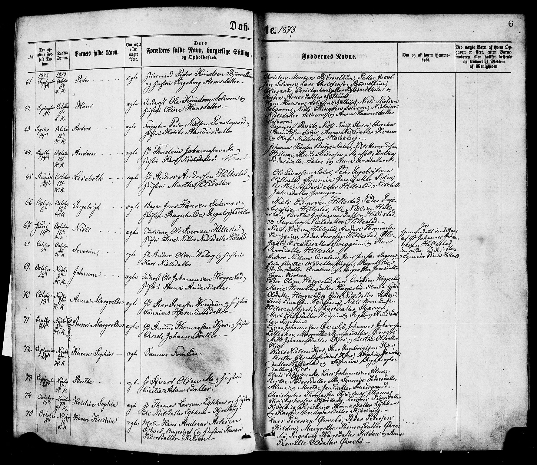 Hafslo sokneprestembete, AV/SAB-A-80301/H/Haa/Haaa/L0011: Parish register (official) no. A 11, 1873-1886, p. 6