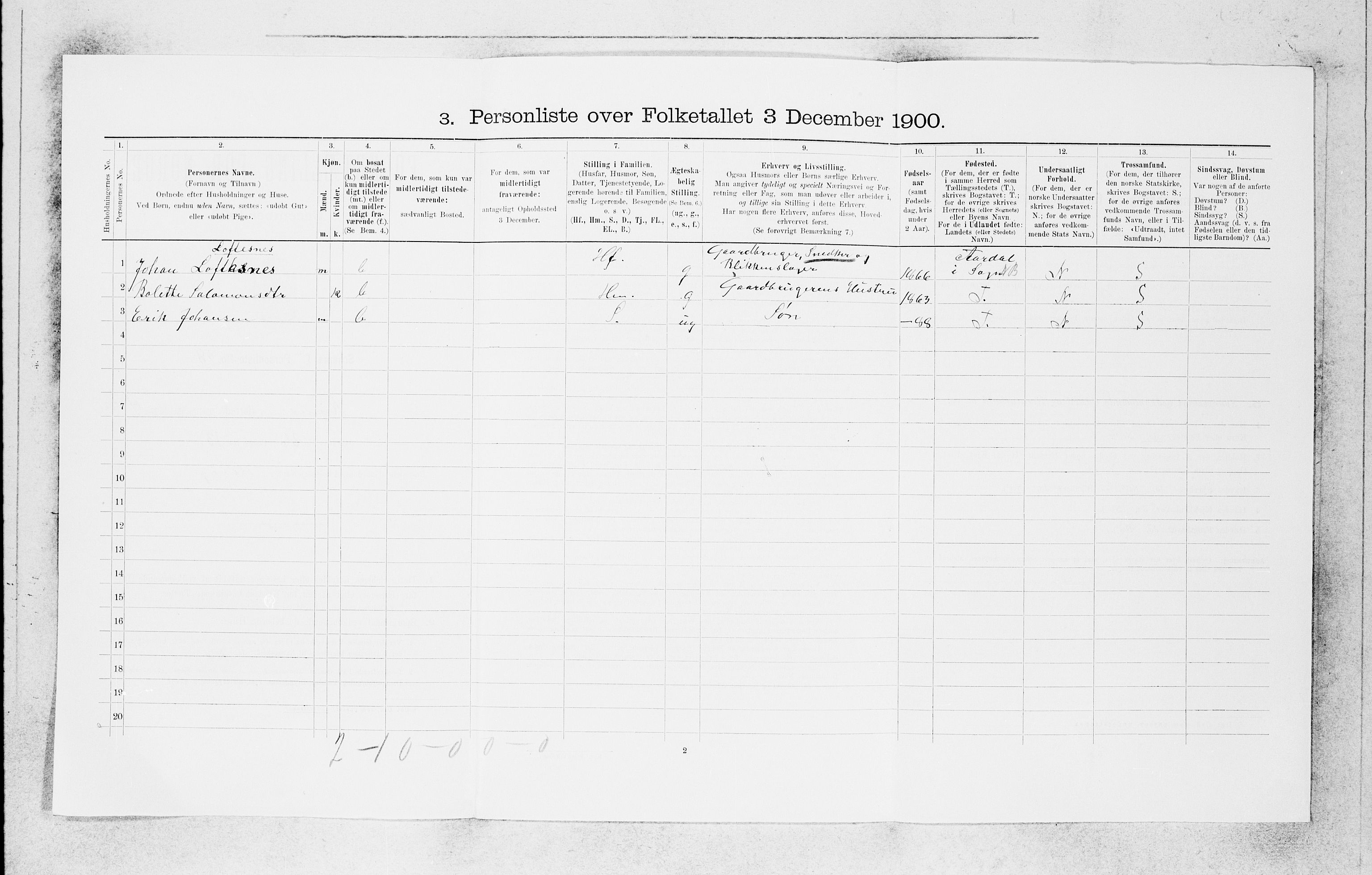 SAB, 1900 census for Kinn, 1900, p. 492