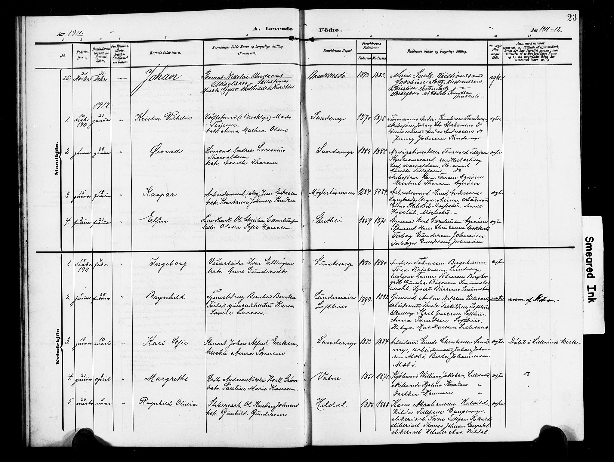 Vestre Moland sokneprestkontor, AV/SAK-1111-0046/F/Fb/Fbb/L0007: Parish register (copy) no. B 7, 1906-1929, p. 23