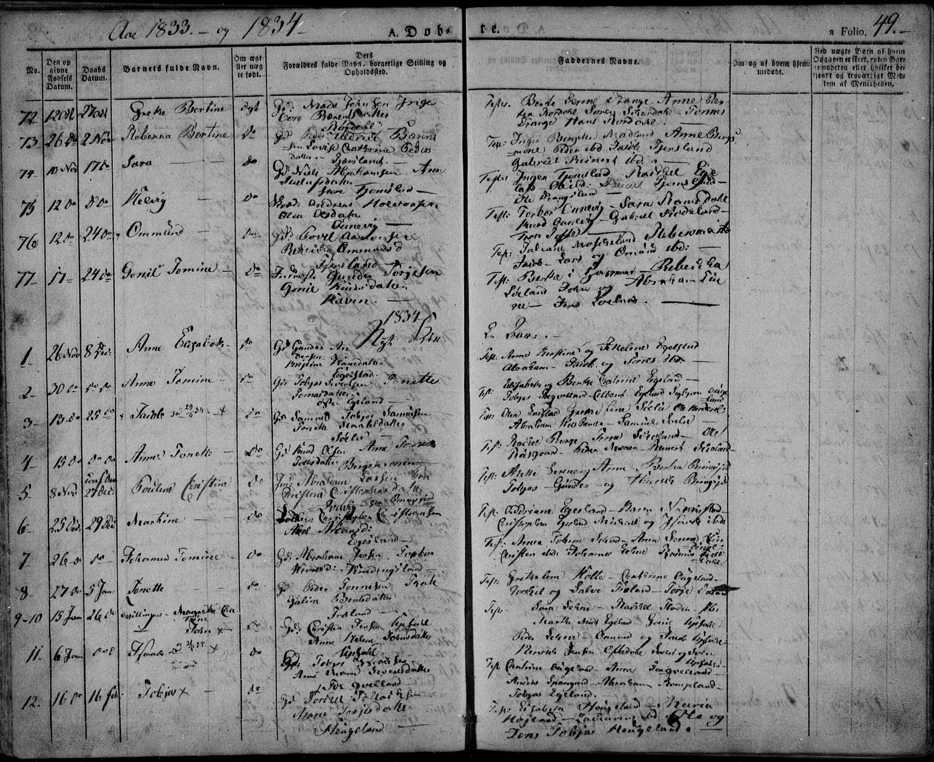 Lyngdal sokneprestkontor, AV/SAK-1111-0029/F/Fa/Fac/L0007: Parish register (official) no. A 7, 1825-1838, p. 49