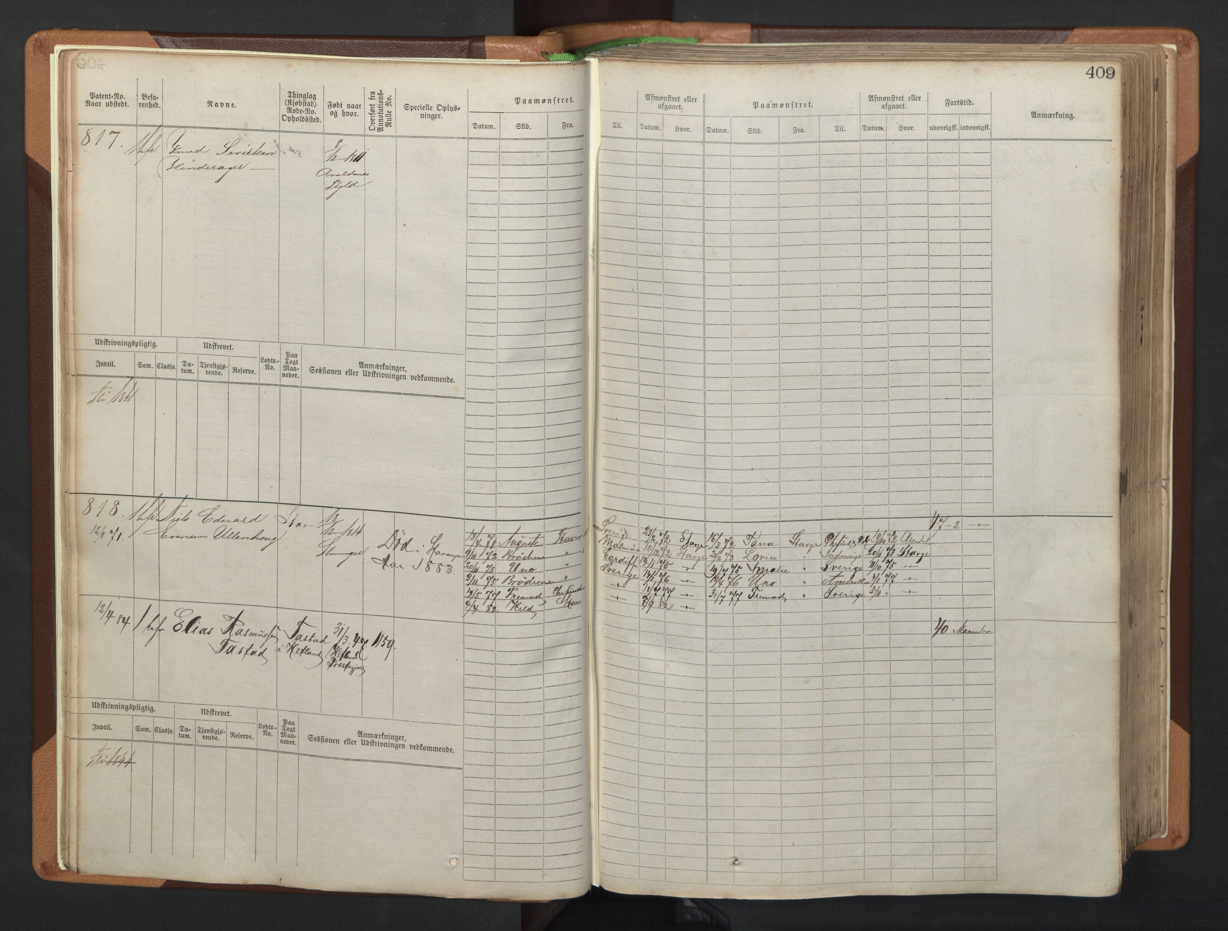 Stavanger sjømannskontor, AV/SAST-A-102006/F/Fb/Fbb/L0005: Sjøfartshovedrulle, patentnr. 793-1606 (del 2), 1869-1880, p. 15