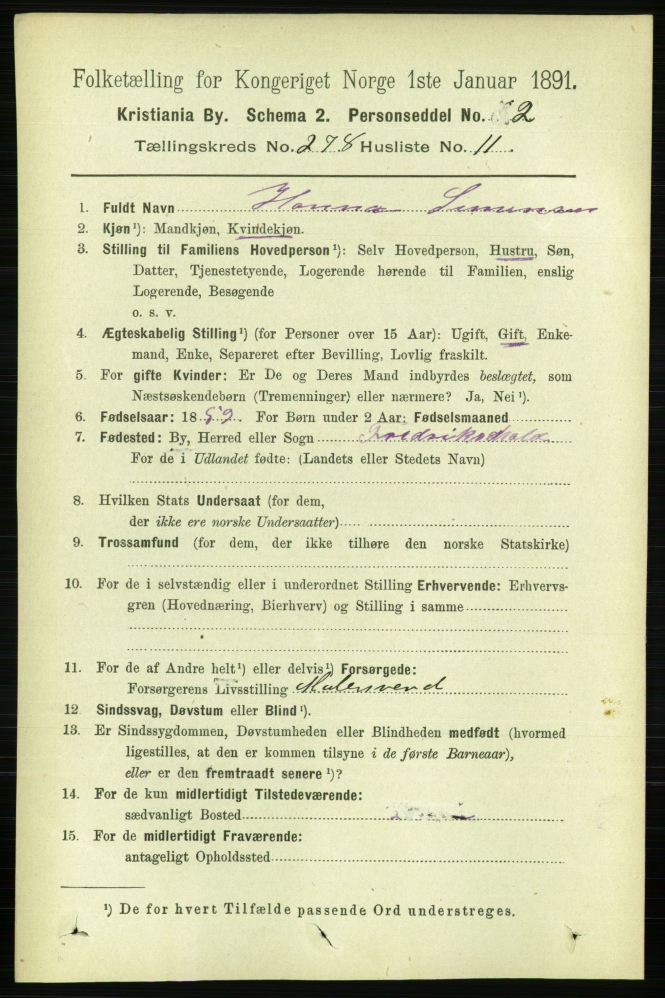 RA, 1891 census for 0301 Kristiania, 1891, p. 169010