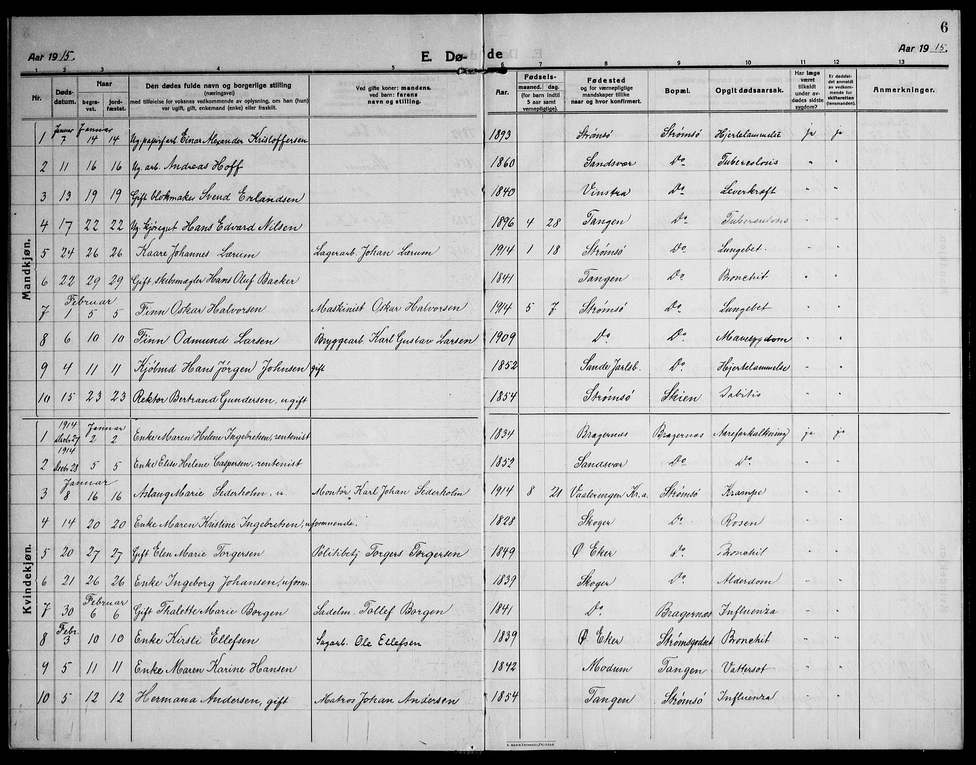 Strømsø kirkebøker, SAKO/A-246/F/Fa/L0028: Parish register (official) no. I 29, 1914-1937, p. 6