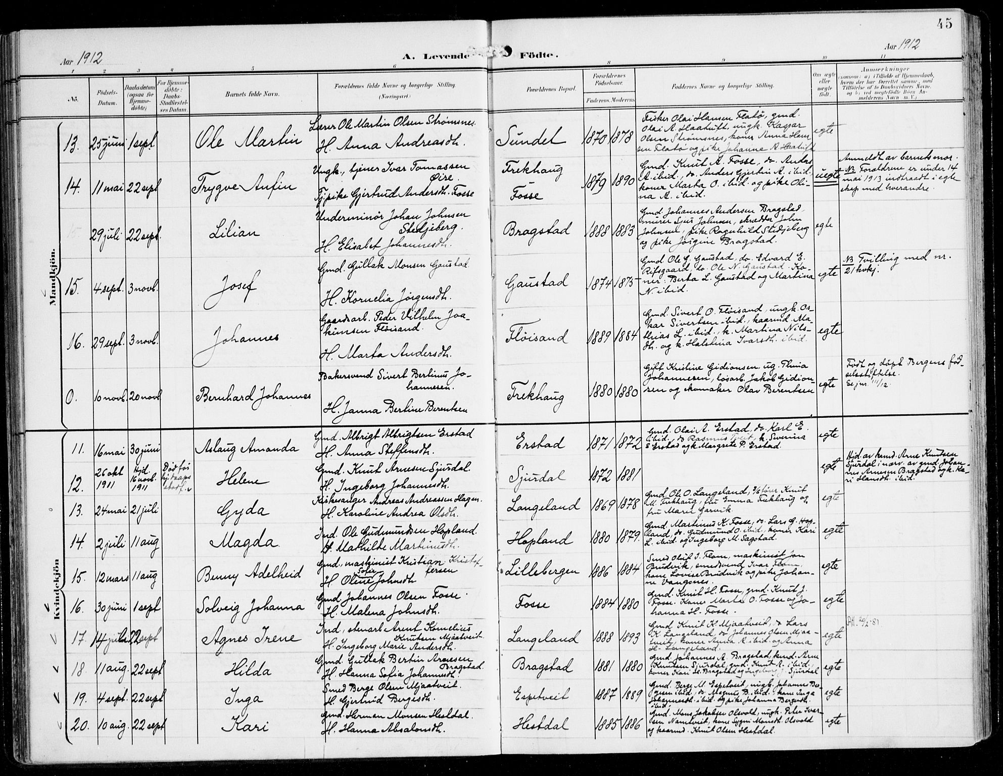 Alversund Sokneprestembete, AV/SAB-A-73901/H/Ha/Haa/Haac/L0002: Parish register (official) no. C 2, 1901-1921, p. 45