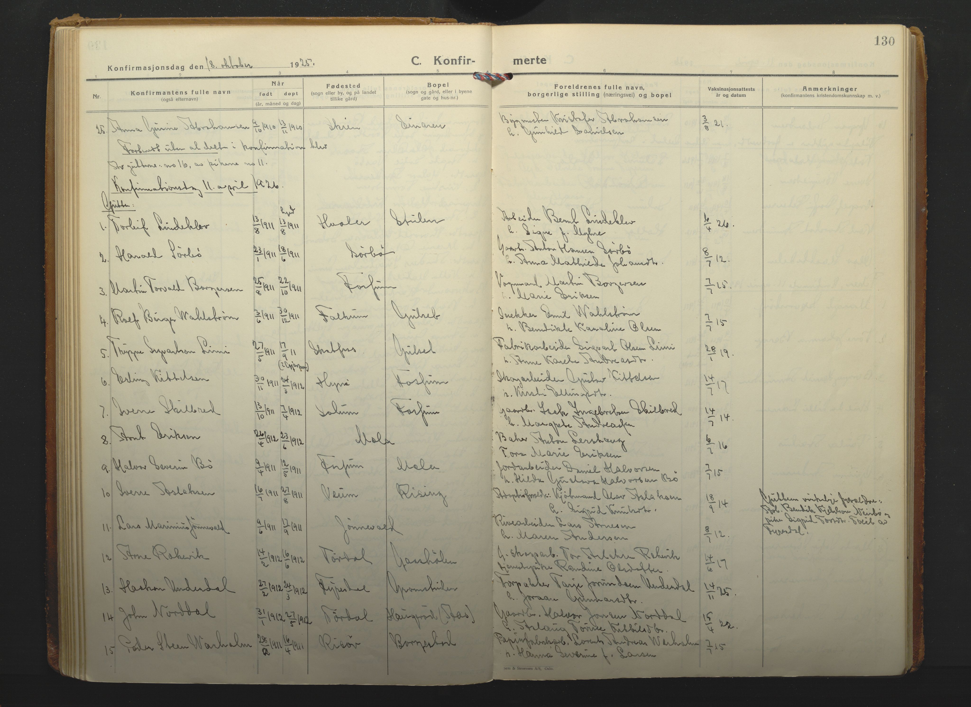 Gjerpen kirkebøker, SAKO/A-265/F/Fa/L0014: Parish register (official) no. I 14, 1925-1938, p. 130