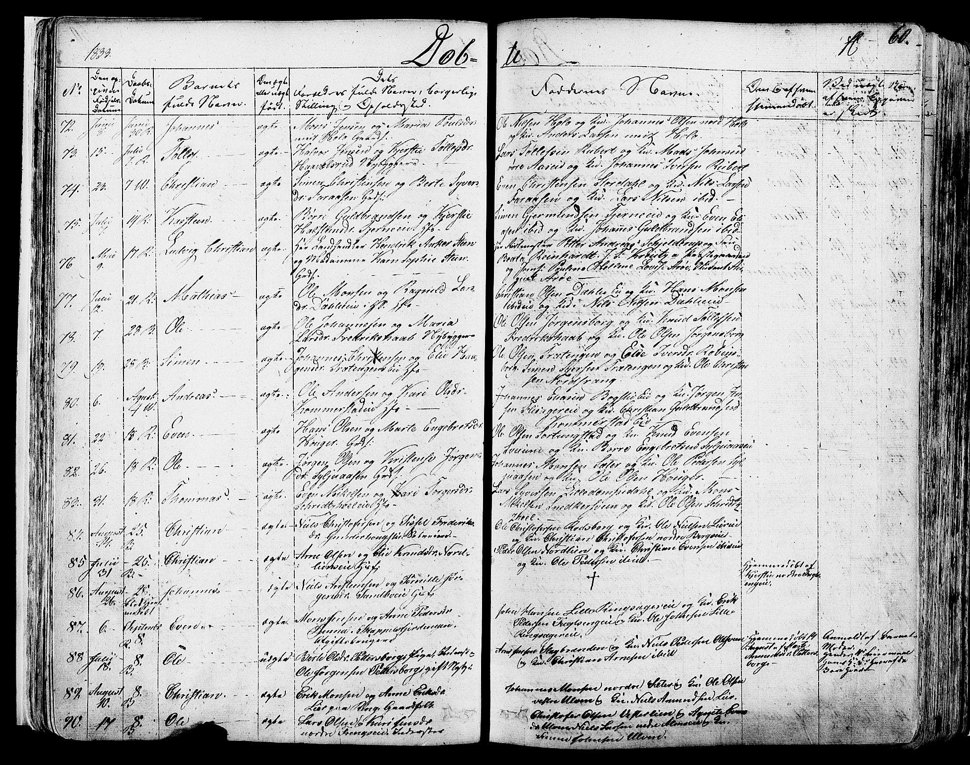 Ringsaker prestekontor, AV/SAH-PREST-014/K/Ka/L0007: Parish register (official) no. 7A, 1826-1837, p. 60