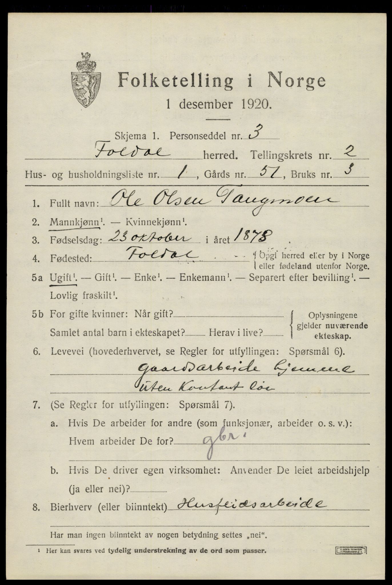 SAH, 1920 census for Folldal, 1920, p. 1041