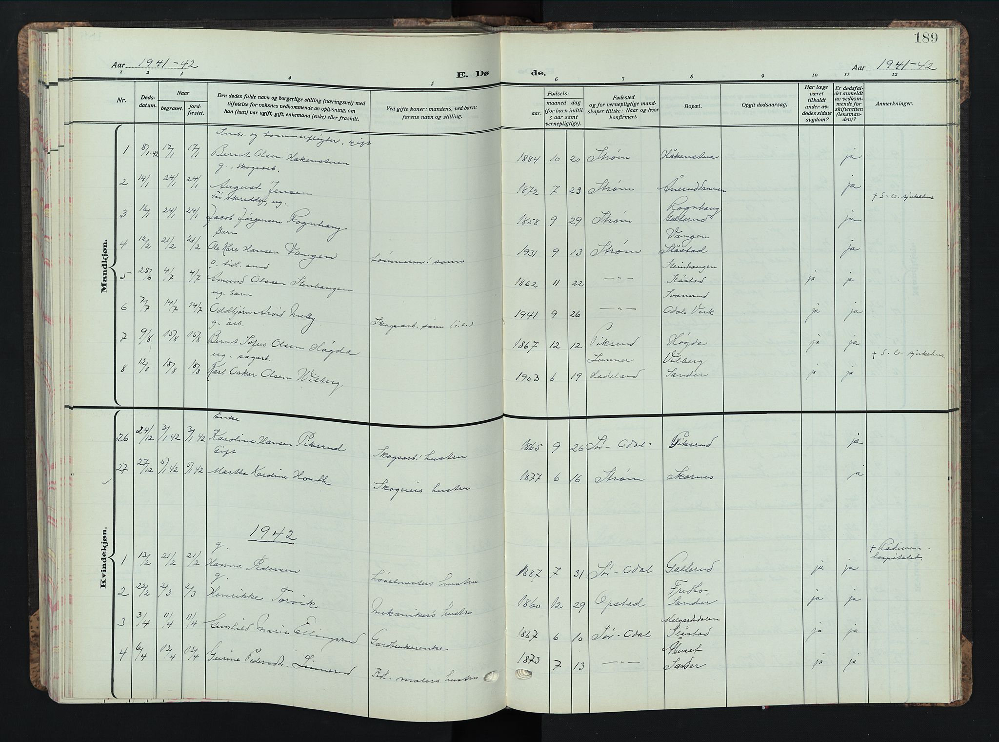 Sør-Odal prestekontor, AV/SAH-PREST-030/H/Ha/Hab/L0013: Parish register (copy) no. 13, 1933-1951, p. 189