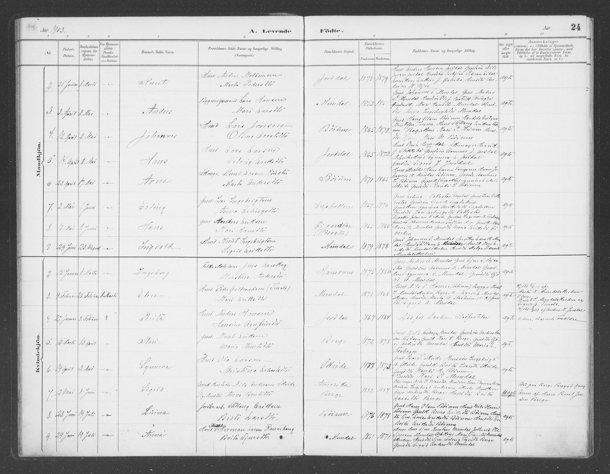 Balestrand sokneprestembete, SAB/A-79601/H/Haa/Haac/L0001: Parish register (official) no. C  1, 1889-1909, p. 24