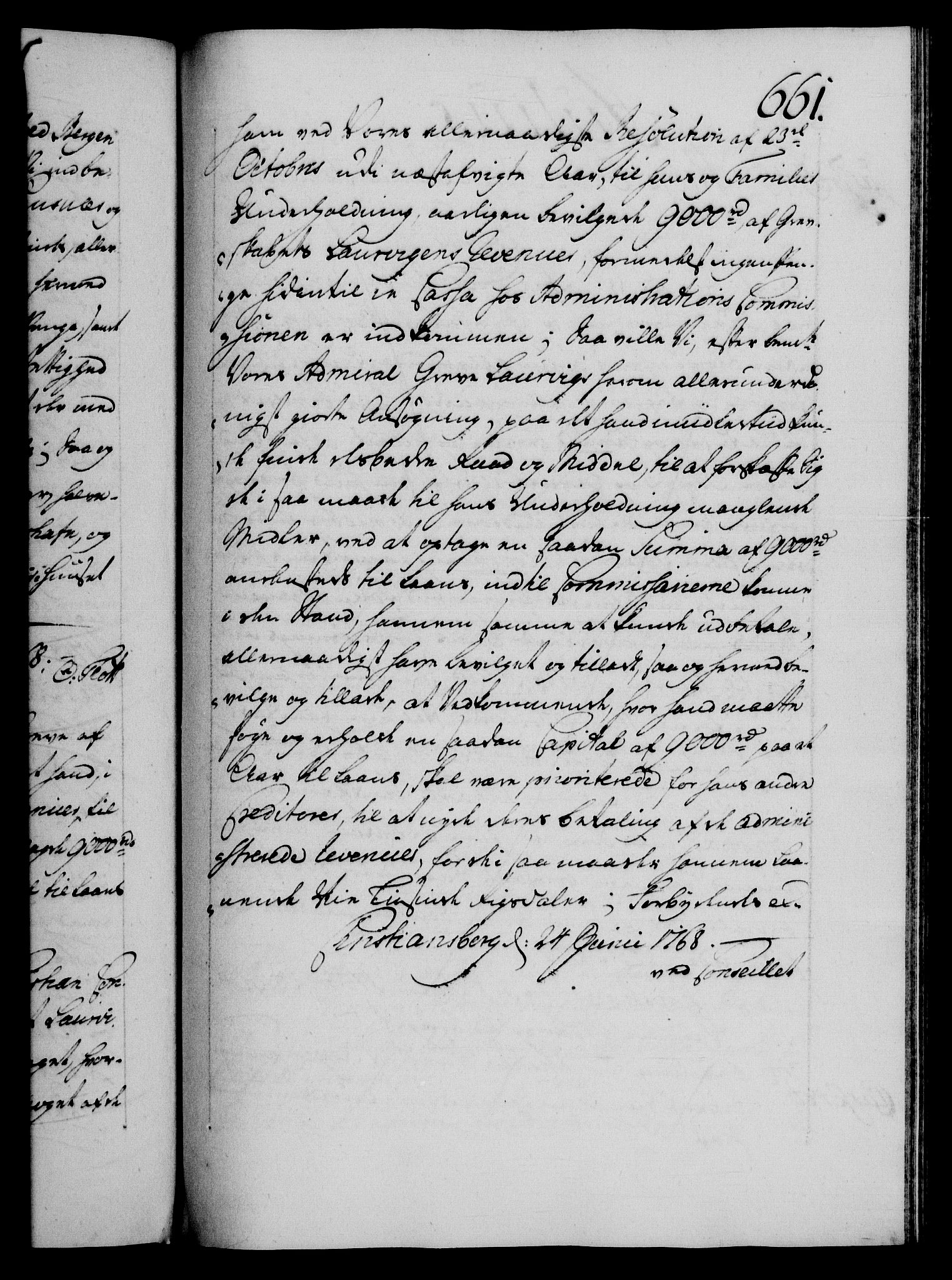 Danske Kanselli 1572-1799, AV/RA-EA-3023/F/Fc/Fca/Fcaa/L0043: Norske registre, 1766-1768, p. 661a
