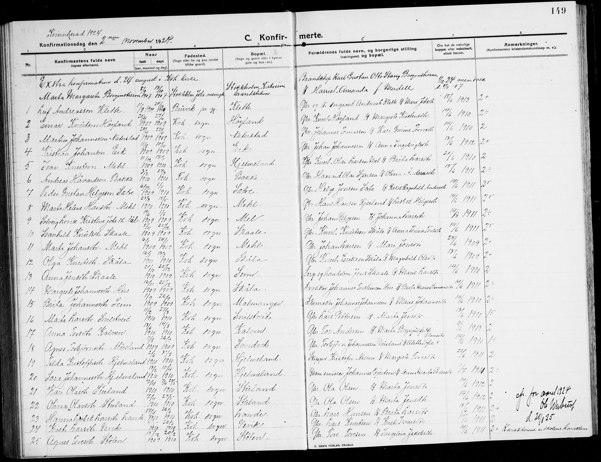 Kvinnherad sokneprestembete, SAB/A-76401/H/Hab: Parish register (copy) no. A 3, 1911-1945, p. 149