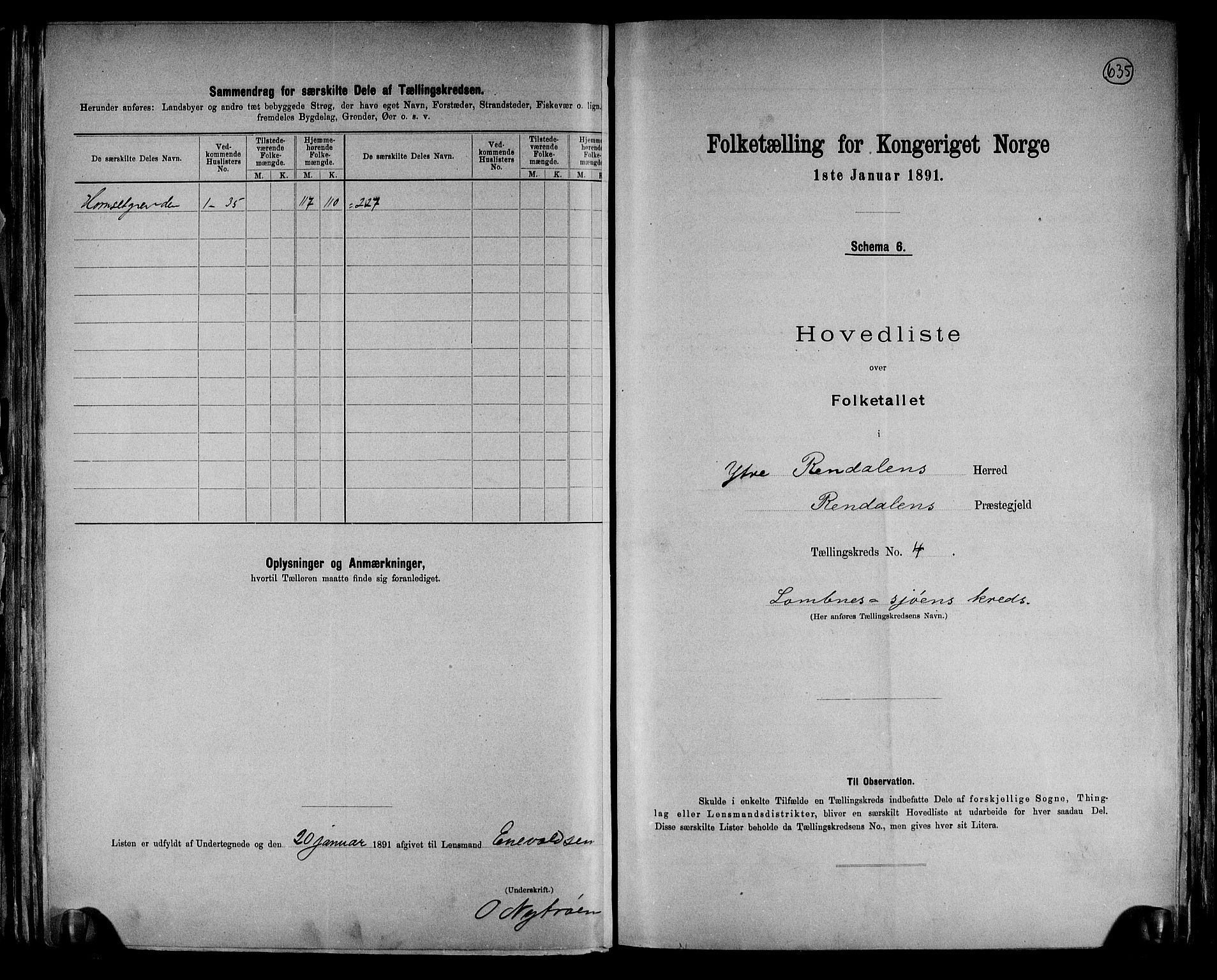 RA, 1891 census for 0432 Ytre Rendal, 1891, p. 11