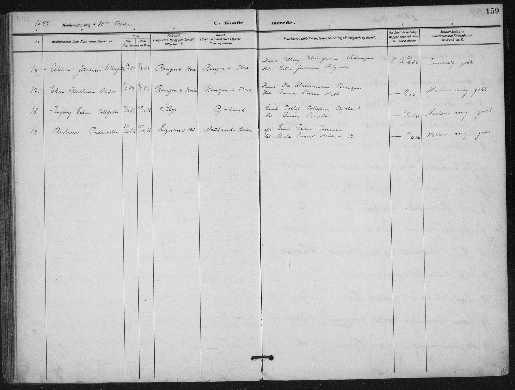 Hå sokneprestkontor, AV/SAST-A-101801/002/B/L0001: Parish register (official) no. A 11, 1897-1924, p. 159