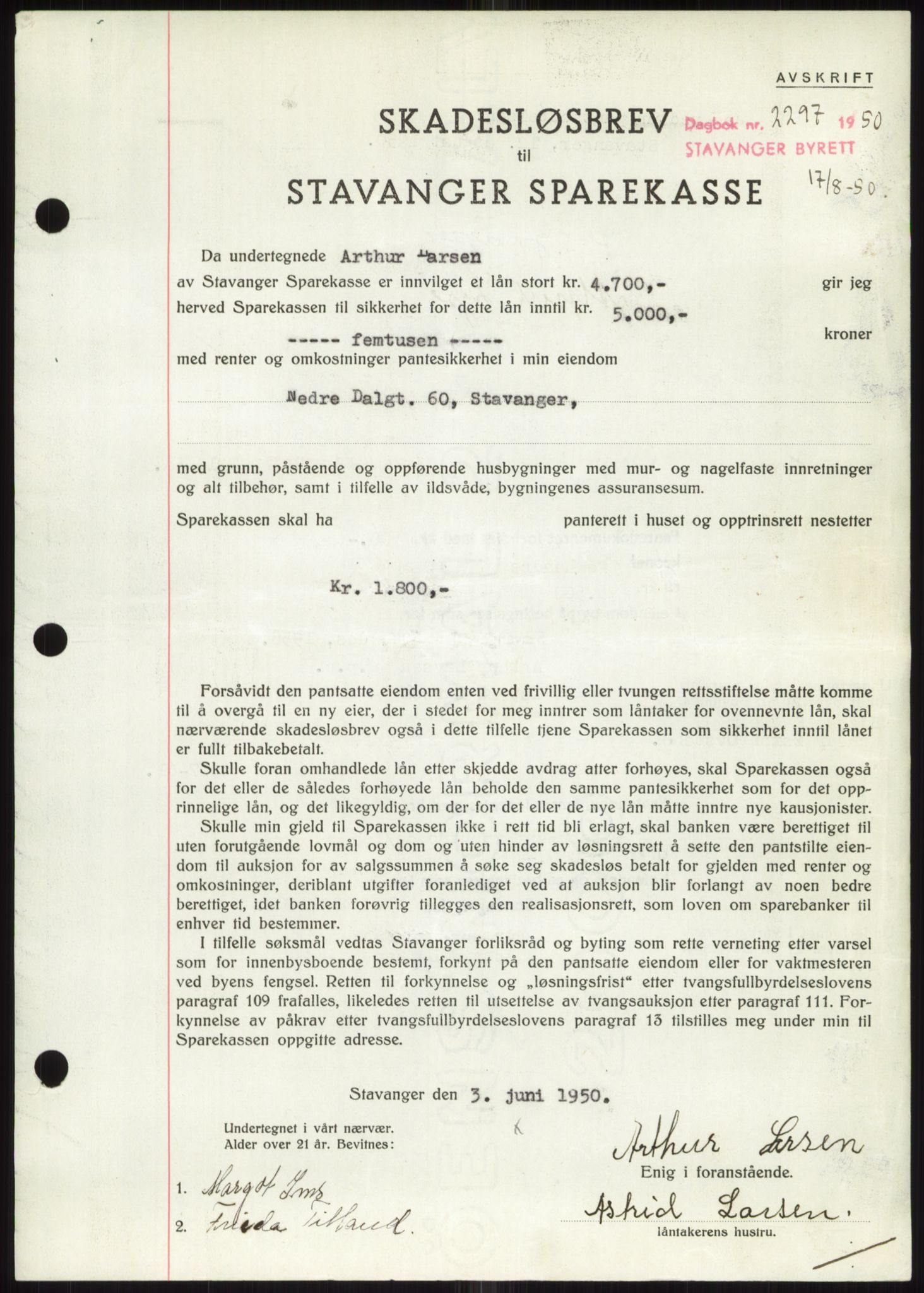 Stavanger byrett, SAST/A-100455/002/G/Gb/L0032: Mortgage book, 1947-1950, Diary no: : 2297/1950