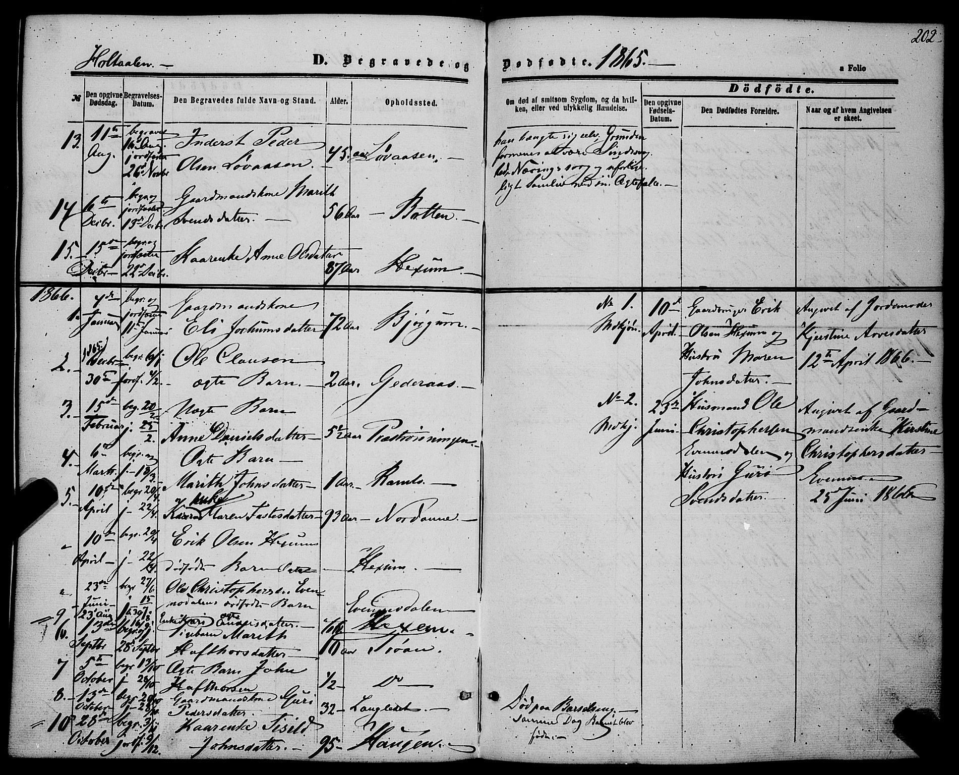 Ministerialprotokoller, klokkerbøker og fødselsregistre - Sør-Trøndelag, SAT/A-1456/685/L0966: Parish register (official) no. 685A07 /1, 1860-1869, p. 202