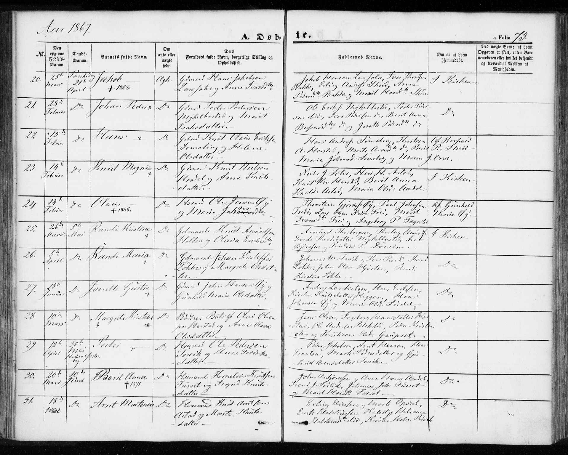 Ministerialprotokoller, klokkerbøker og fødselsregistre - Møre og Romsdal, AV/SAT-A-1454/584/L0965: Parish register (official) no. 584A05, 1857-1868, p. 73