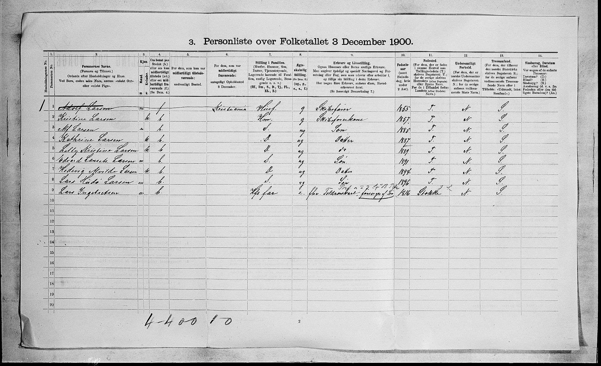 RA, 1900 census for Tjøme, 1900, p. 43