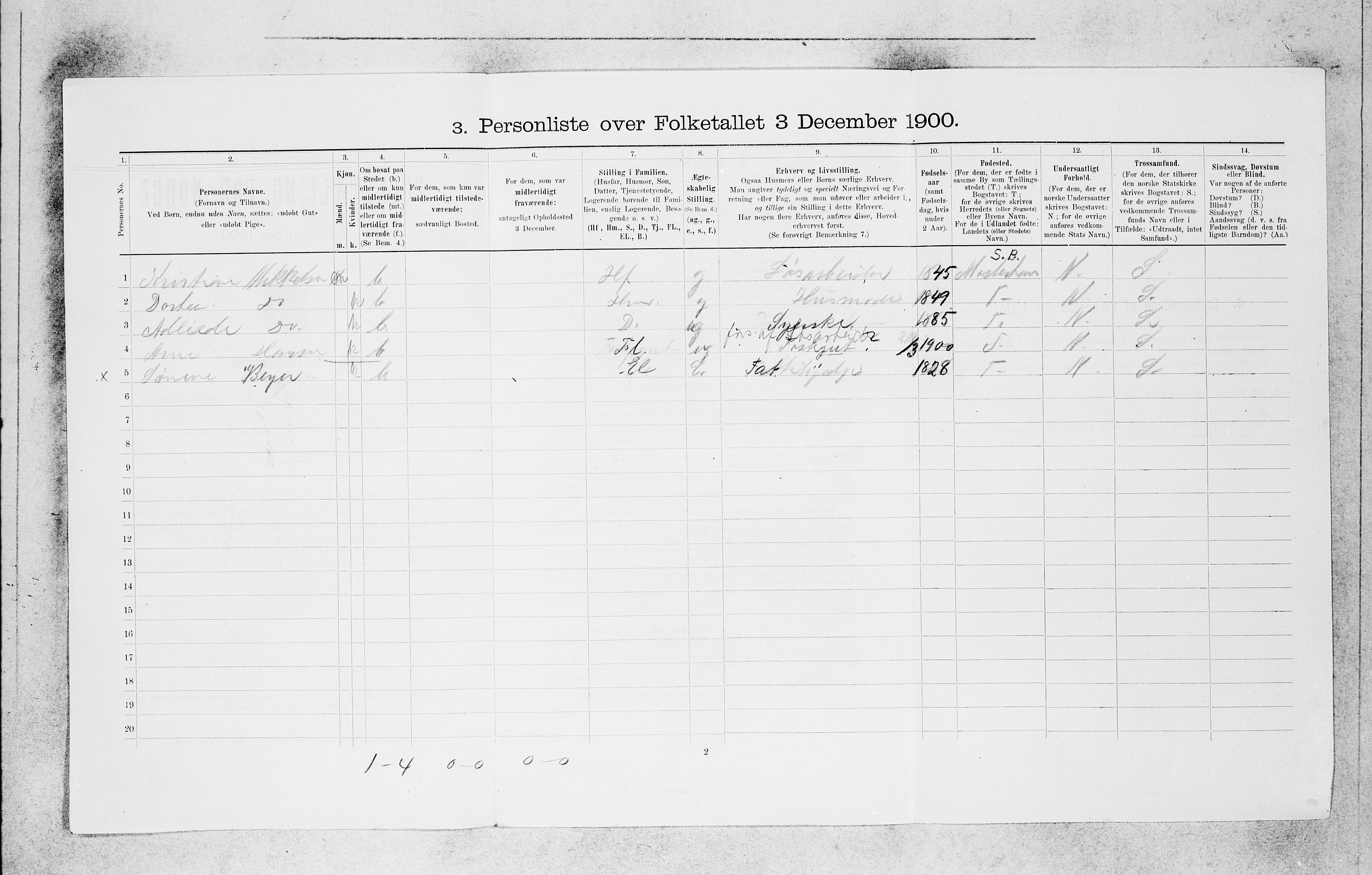 SAB, 1900 census for Bergen, 1900, p. 5665
