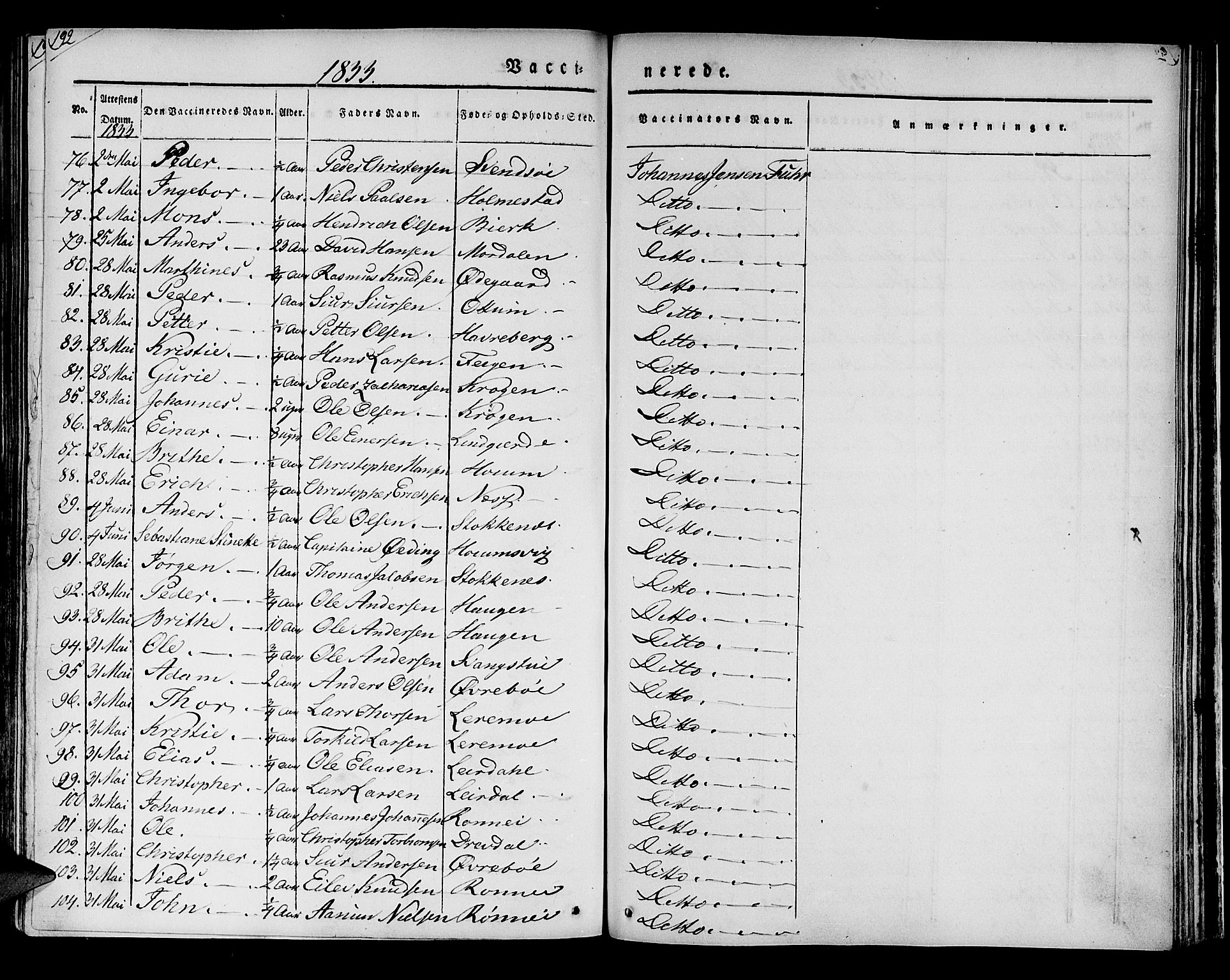 Luster sokneprestembete, AV/SAB-A-81101/H/Haa/Haaa/L0005: Parish register (official) no. A 5, 1831-1841, p. 192