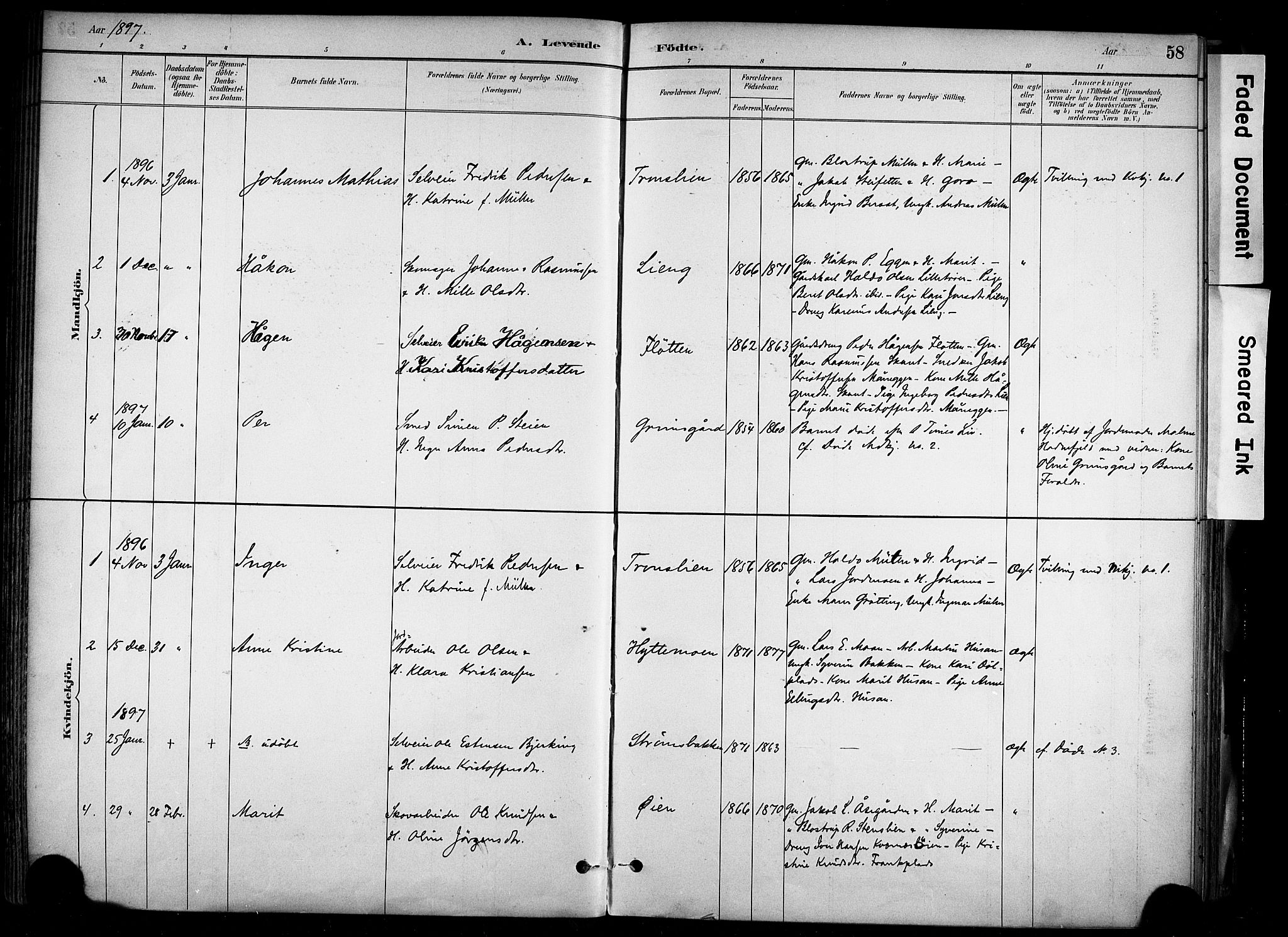 Alvdal prestekontor, SAH/PREST-060/H/Ha/Haa/L0002: Parish register (official) no. 2, 1883-1906, p. 58