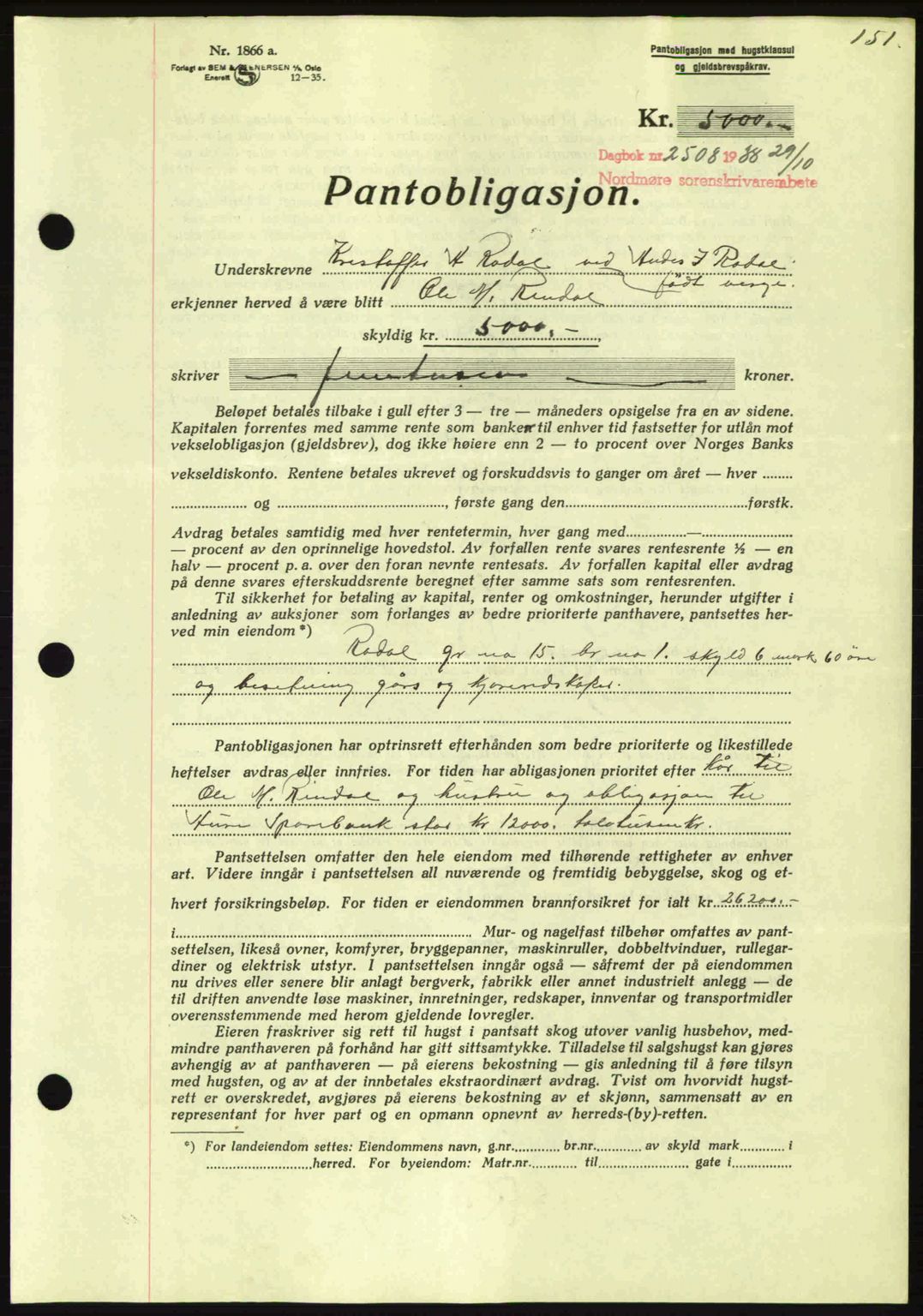 Nordmøre sorenskriveri, AV/SAT-A-4132/1/2/2Ca: Mortgage book no. B84, 1938-1939, Diary no: : 2508/1938