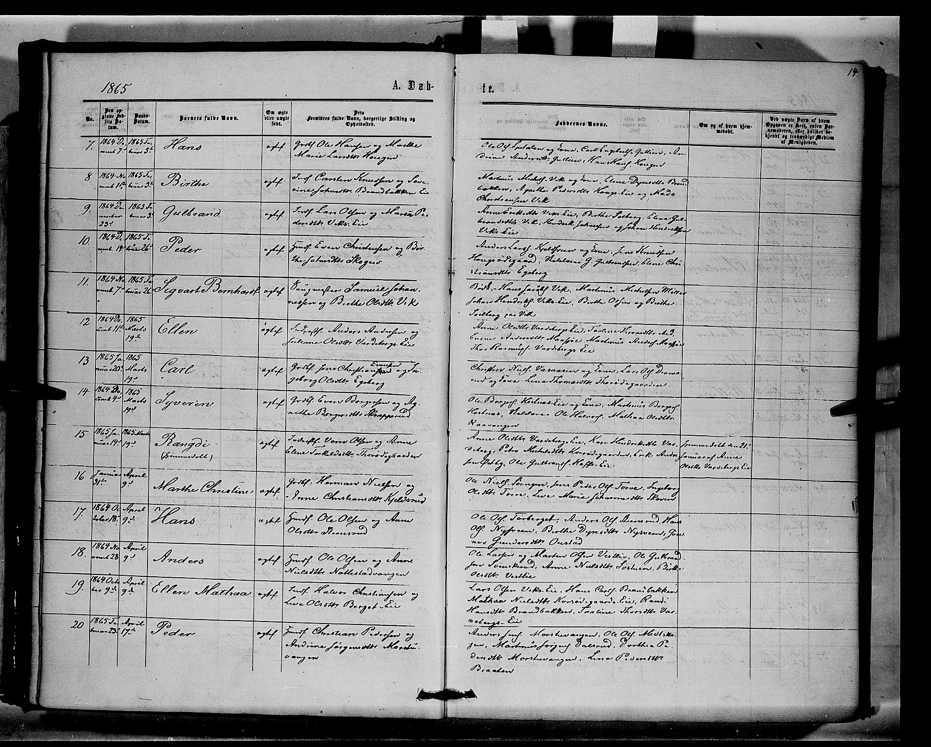 Stange prestekontor, SAH/PREST-002/K/L0014: Parish register (official) no. 14, 1862-1879, p. 14