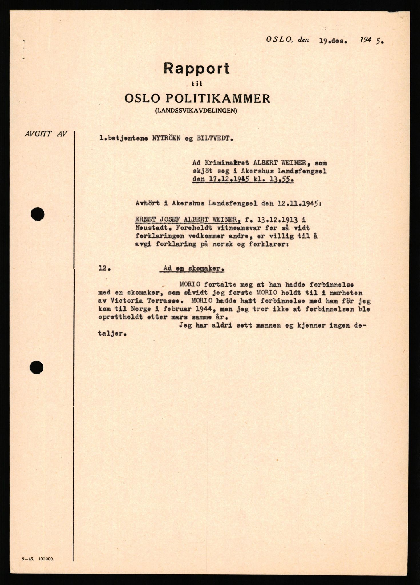 Forsvaret, Forsvarets overkommando II, AV/RA-RAFA-3915/D/Db/L0035: CI Questionaires. Tyske okkupasjonsstyrker i Norge. Tyskere., 1945-1946, p. 249