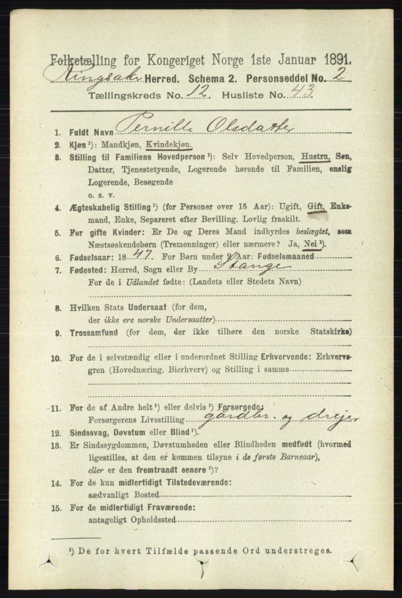 RA, 1891 census for 0412 Ringsaker, 1891, p. 6983