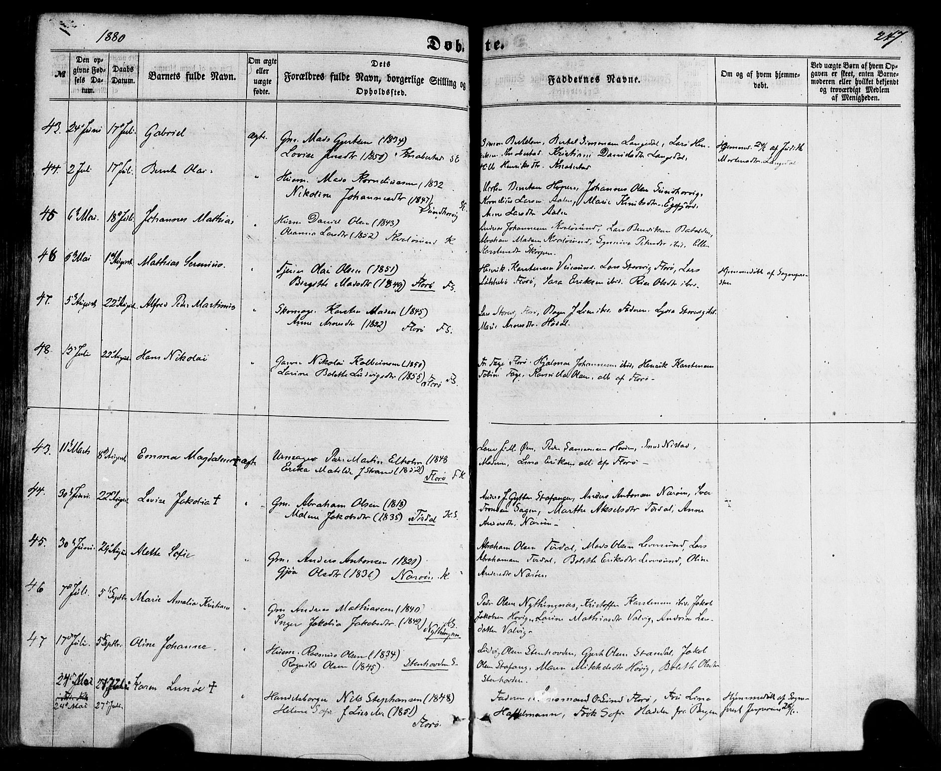 Kinn sokneprestembete, AV/SAB-A-80801/H/Haa/Haaa/L0006: Parish register (official) no. A 6, 1857-1885, p. 247