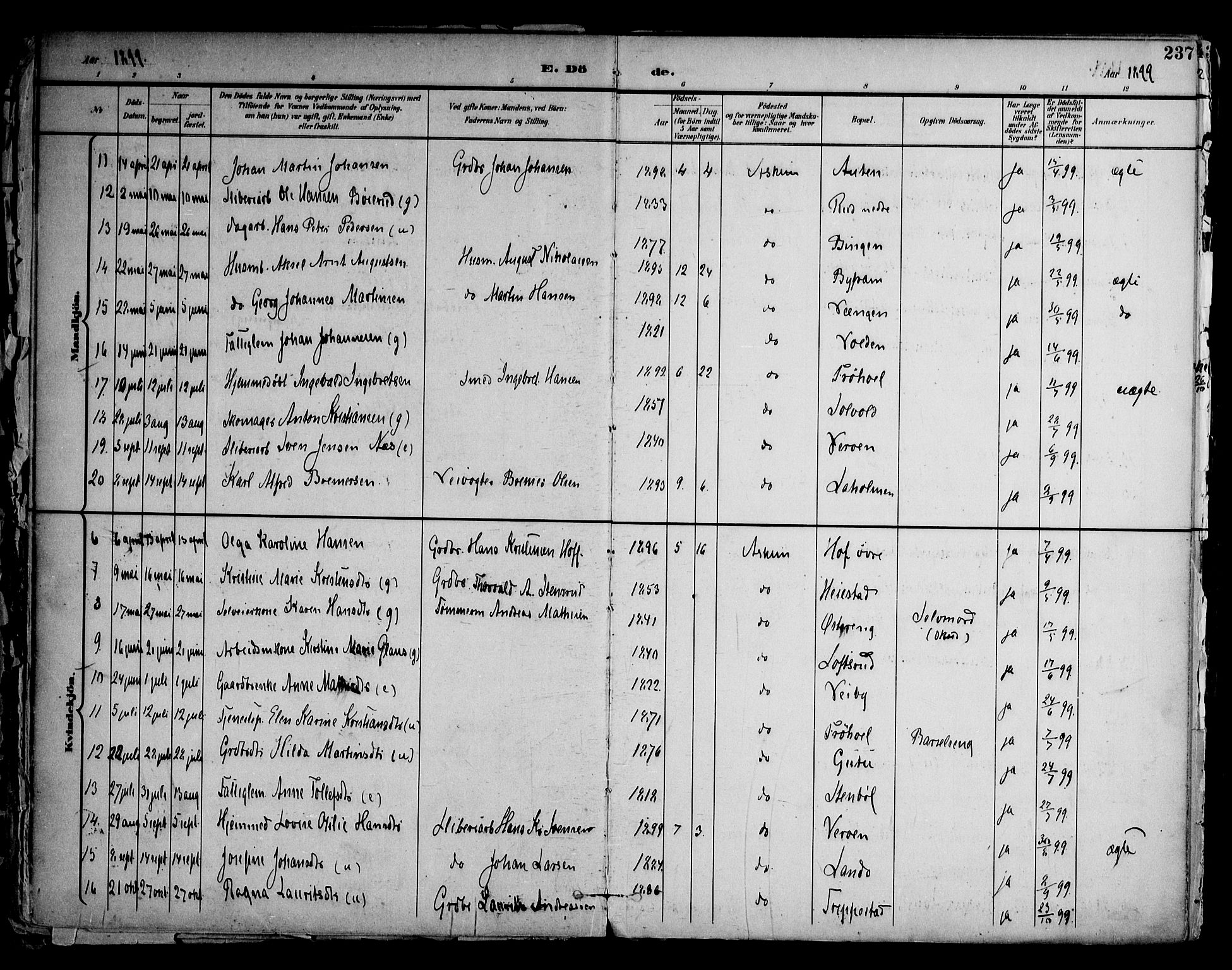 Askim prestekontor Kirkebøker, SAO/A-10900/F/Fa/L0008: Parish register (official) no. 8, 1898-1912, p. 237