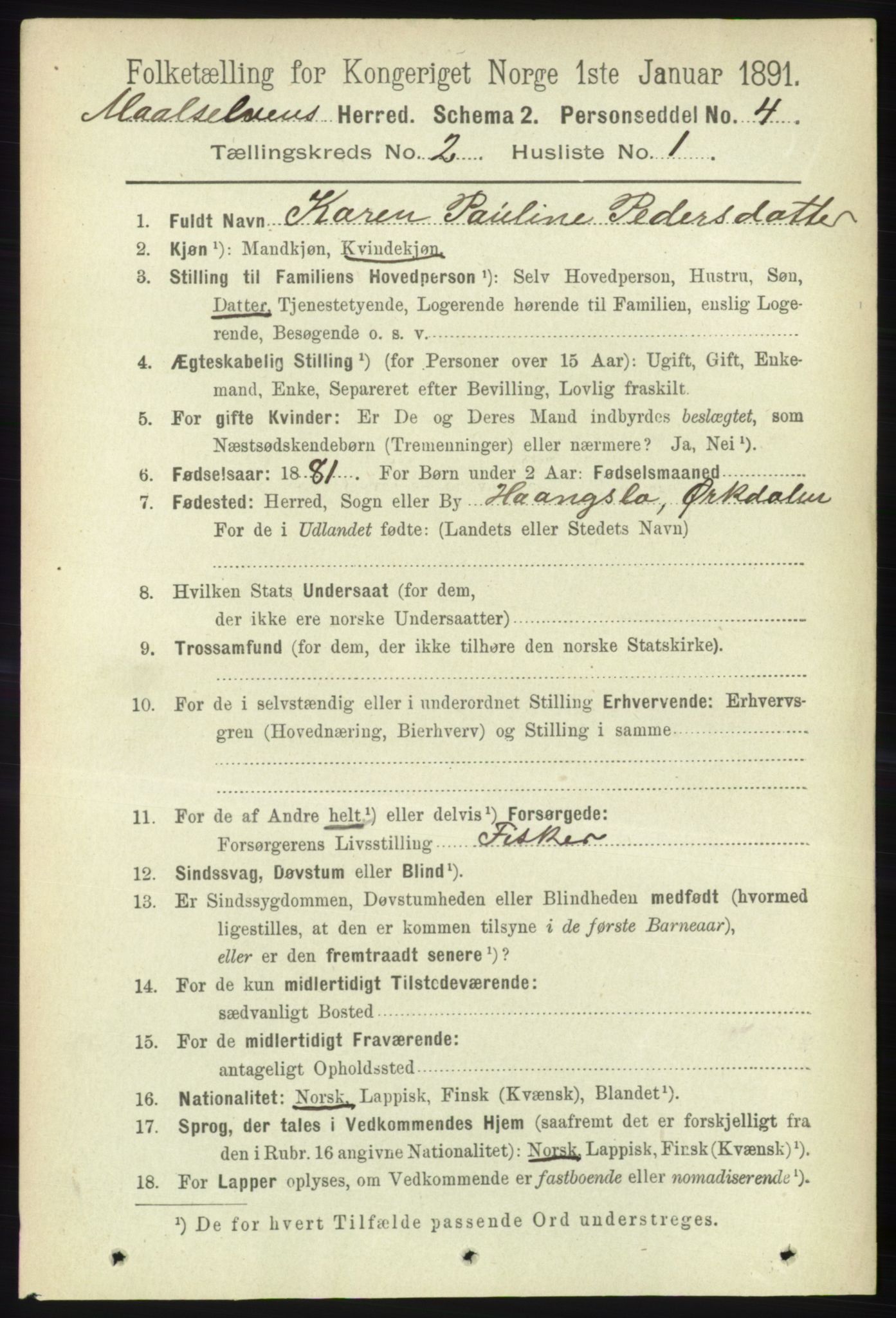 RA, 1891 census for 1924 Målselv, 1891, p. 303