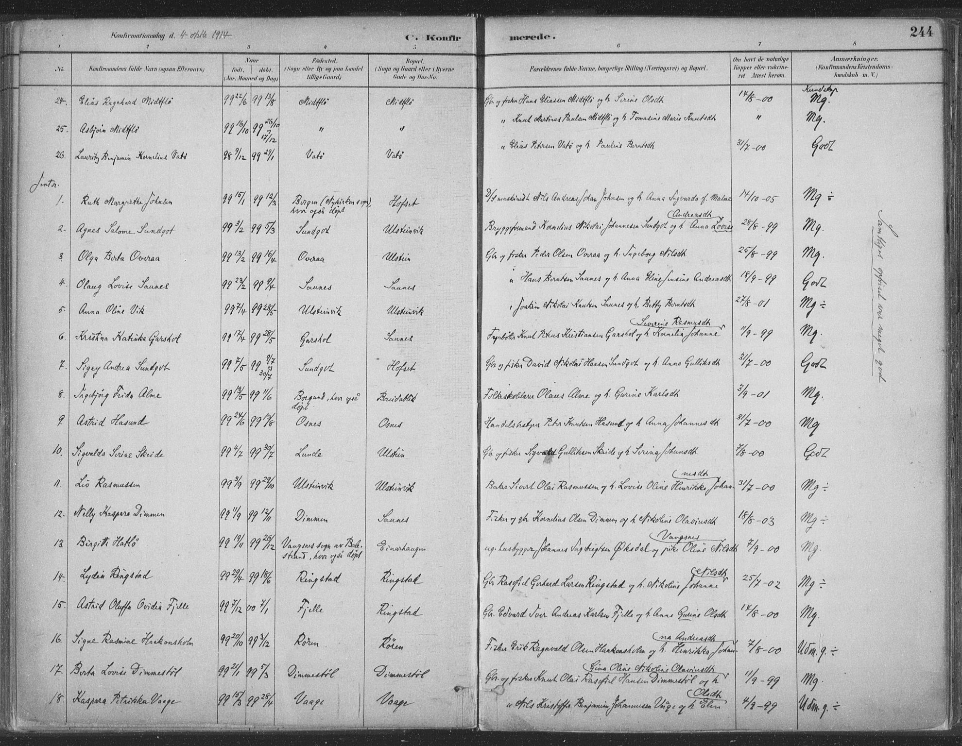 Ministerialprotokoller, klokkerbøker og fødselsregistre - Møre og Romsdal, SAT/A-1454/509/L0106: Parish register (official) no. 509A04, 1883-1922, p. 244