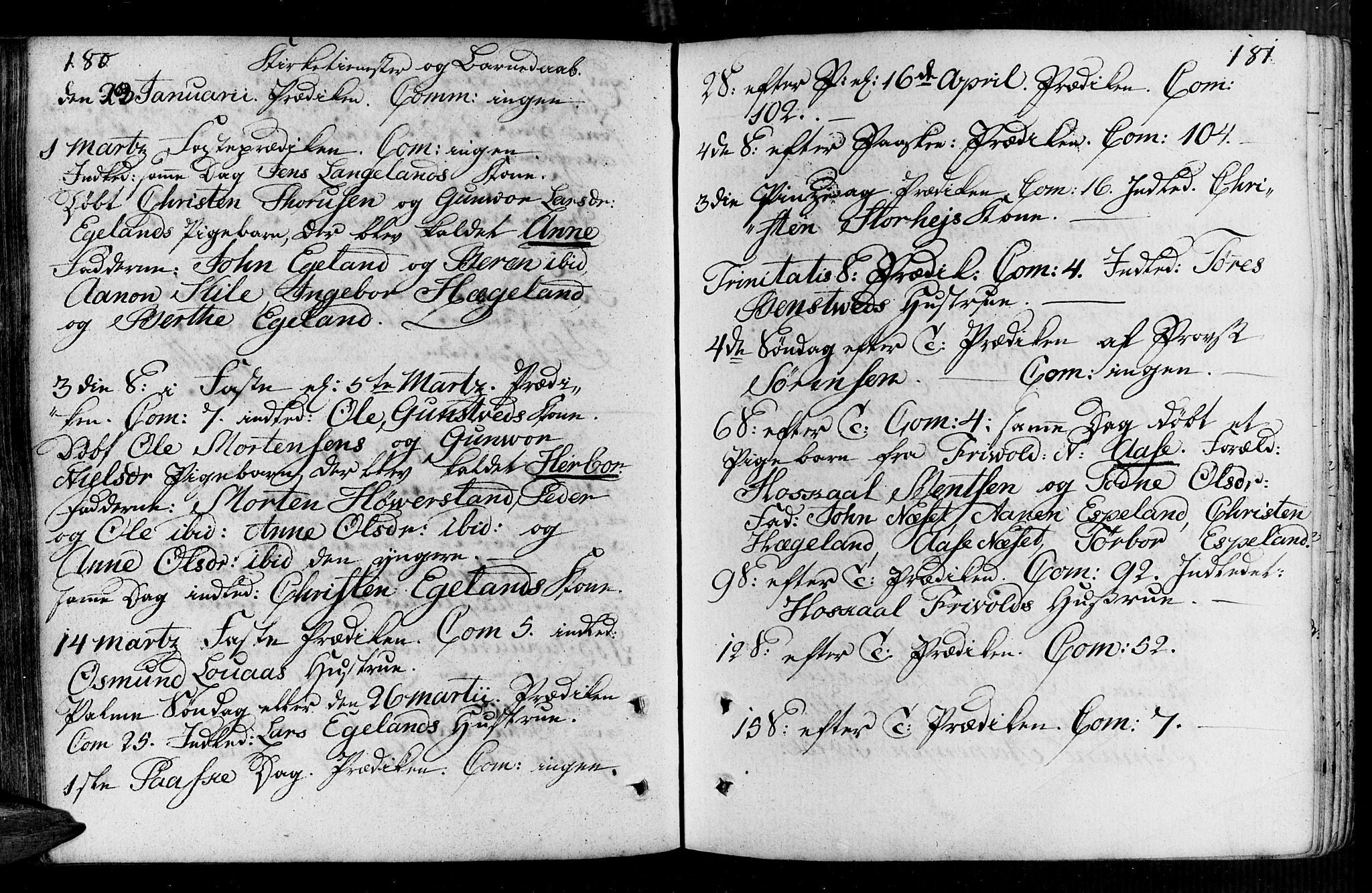 Vennesla sokneprestkontor, AV/SAK-1111-0045/Fa/Faa/L0002: Parish register (official) no. A 2, 1785-1834, p. 180-181