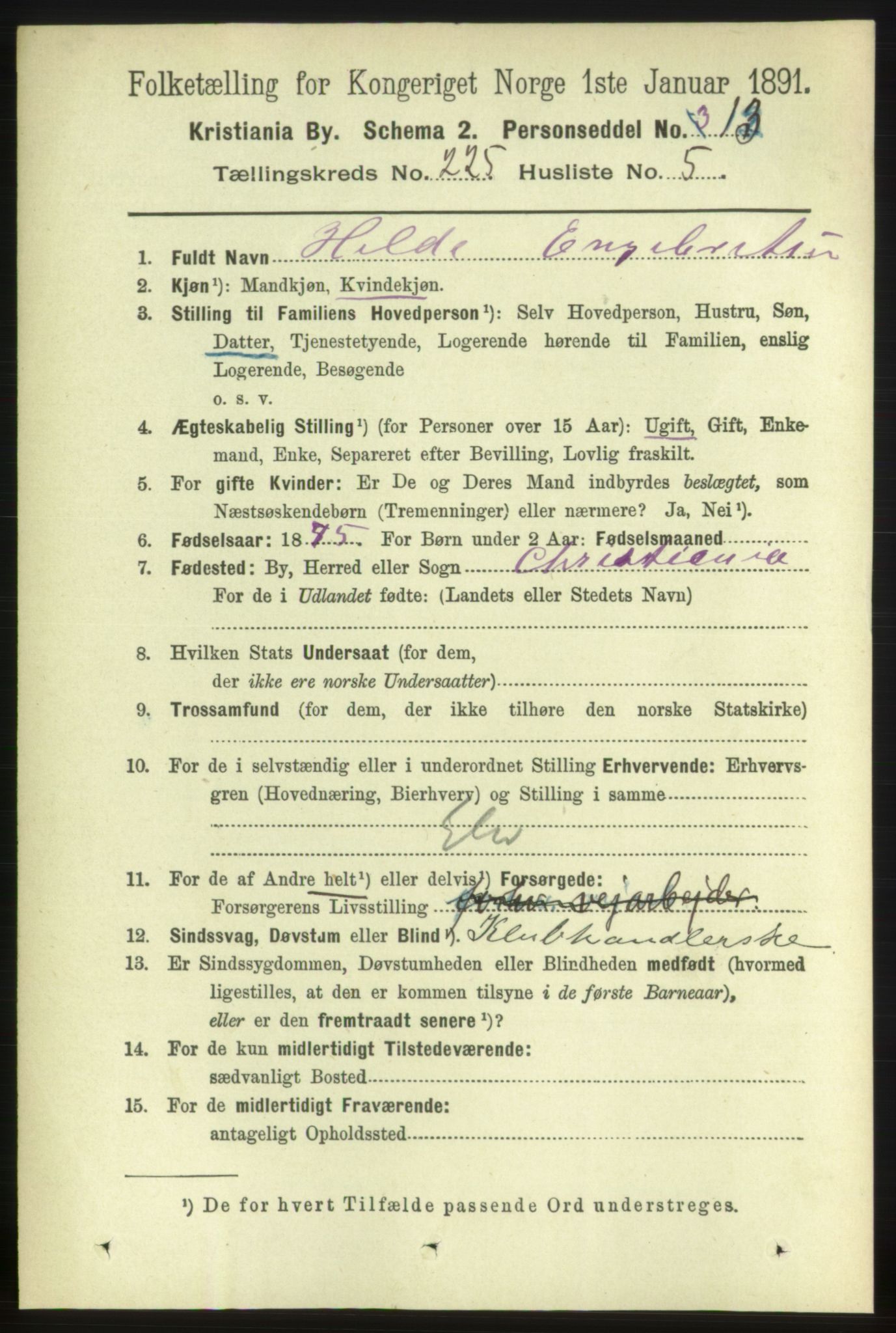 RA, 1891 census for 0301 Kristiania, 1891, p. 136484