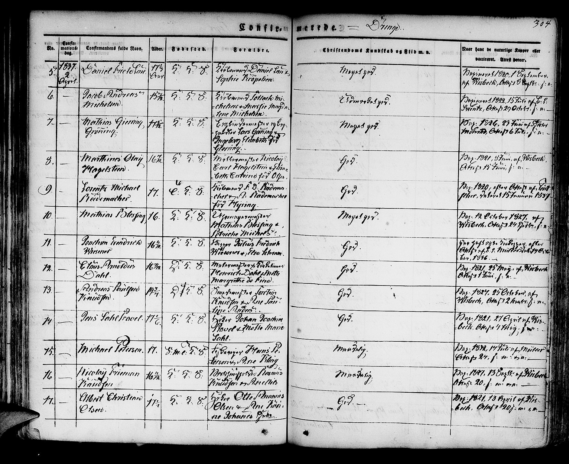 Korskirken sokneprestembete, AV/SAB-A-76101/H/Hab: Parish register (copy) no. A 5II, 1831-1844, p. 304