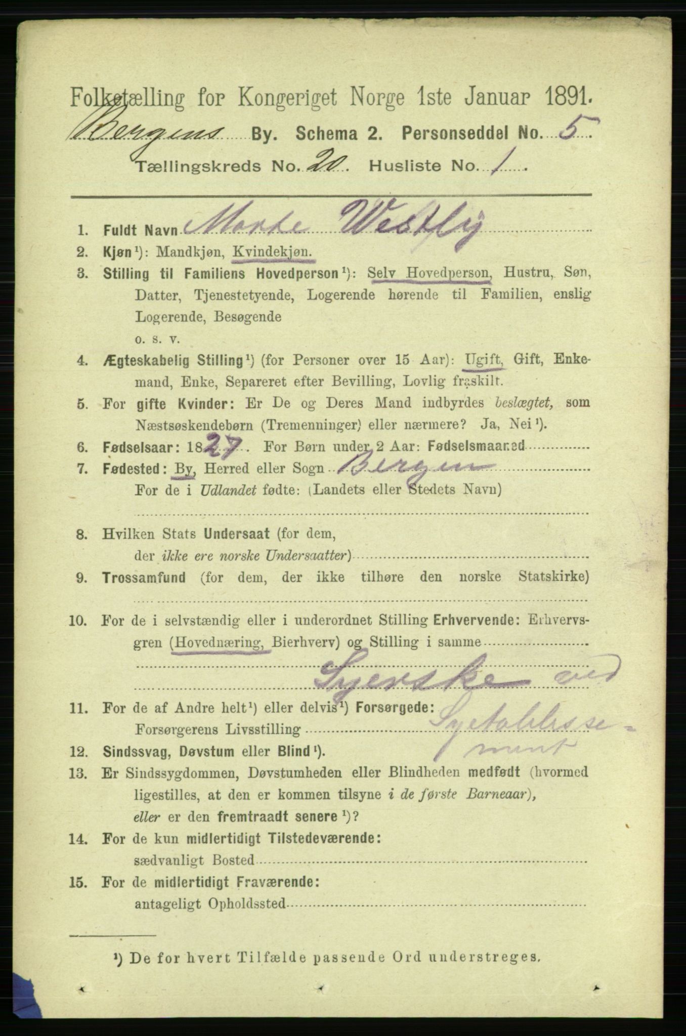 RA, 1891 Census for 1301 Bergen, 1891, p. 28003