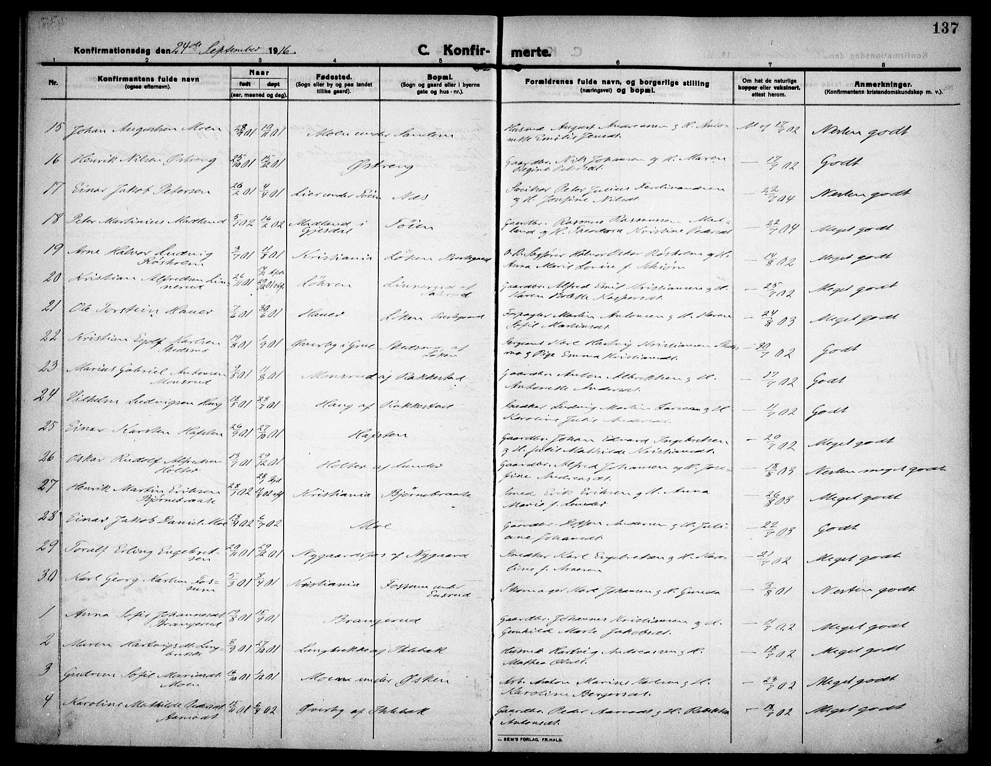 Høland prestekontor Kirkebøker, AV/SAO-A-10346a/F/Fa/L0016: Parish register (official) no. I 16, 1912-1921, p. 137