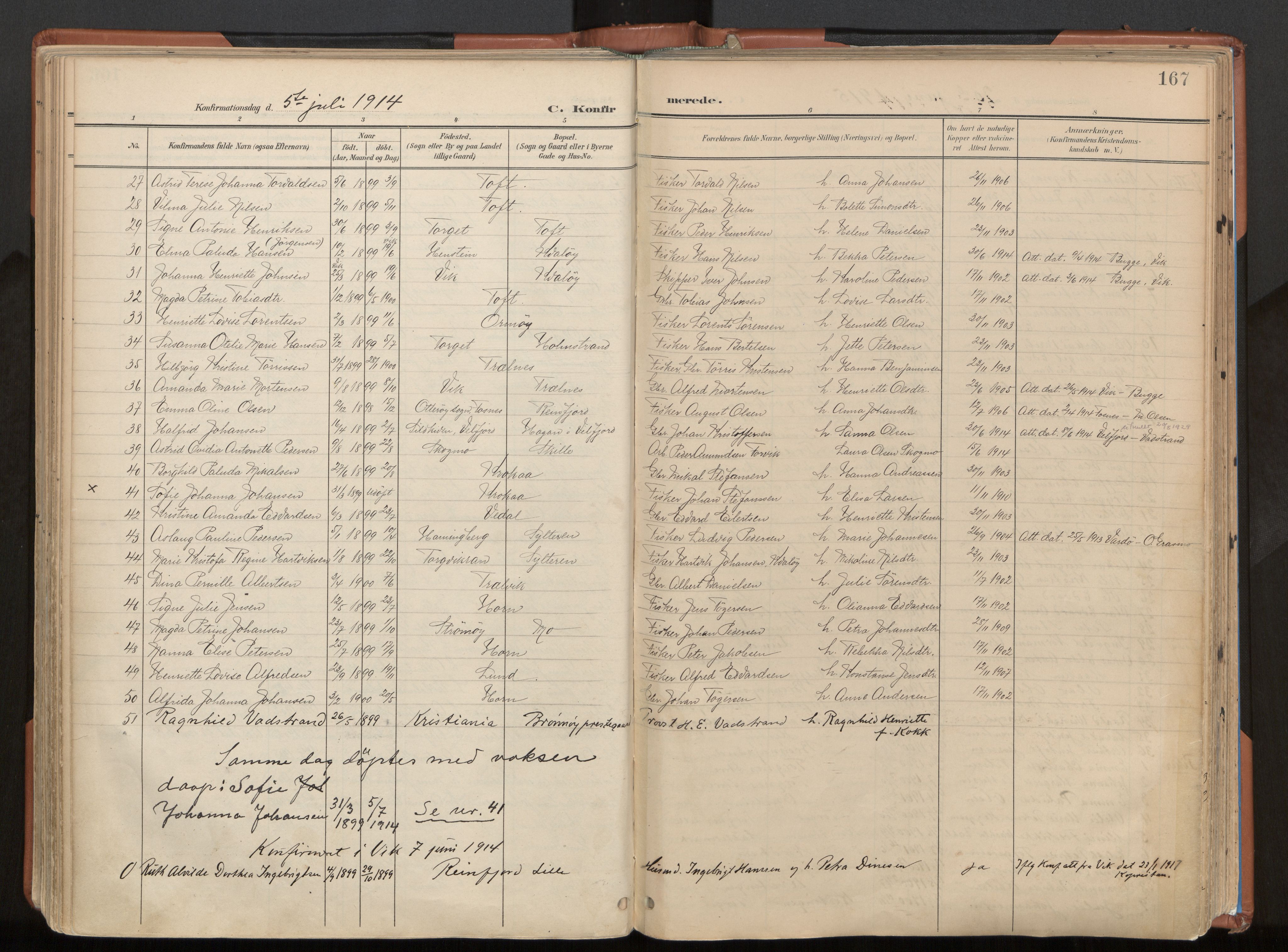 Ministerialprotokoller, klokkerbøker og fødselsregistre - Nordland, SAT/A-1459/813/L0201: Parish register (official) no. 813A11, 1901-1918, p. 167