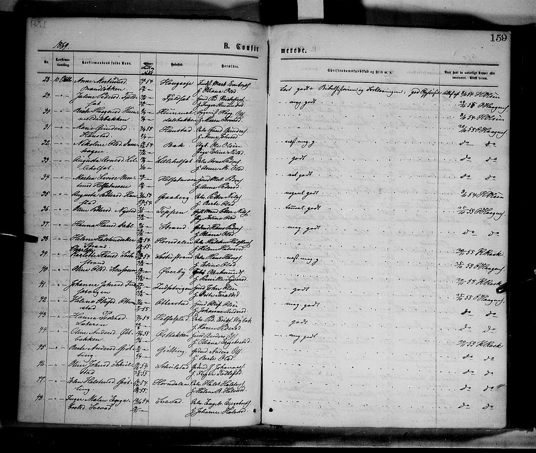 Elverum prestekontor, AV/SAH-PREST-044/H/Ha/Haa/L0011: Parish register (official) no. 11, 1869-1879, p. 159