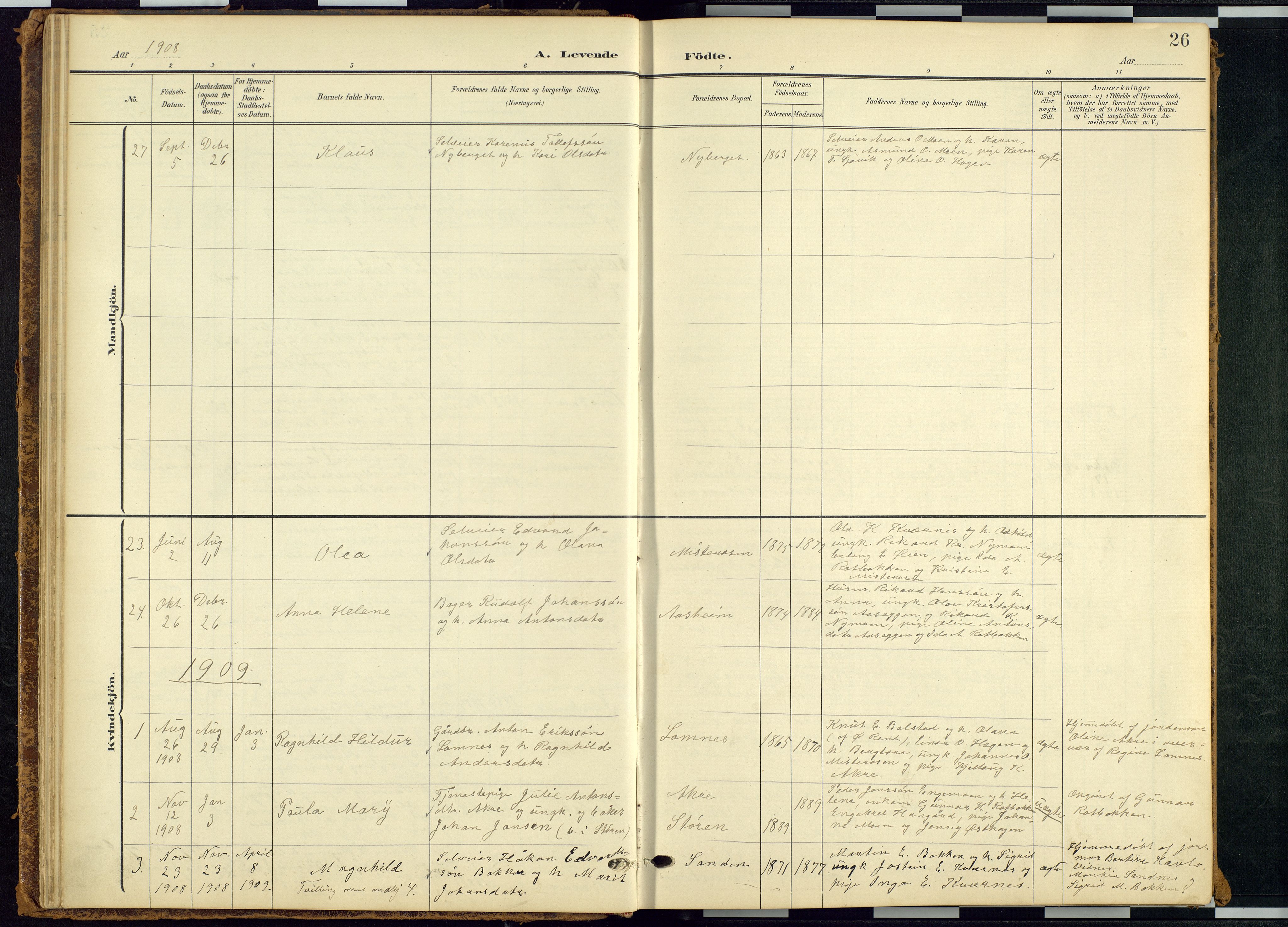 Rendalen prestekontor, SAH/PREST-054/H/Ha/Hab/L0010: Parish register (copy) no. 10, 1903-1940, p. 26