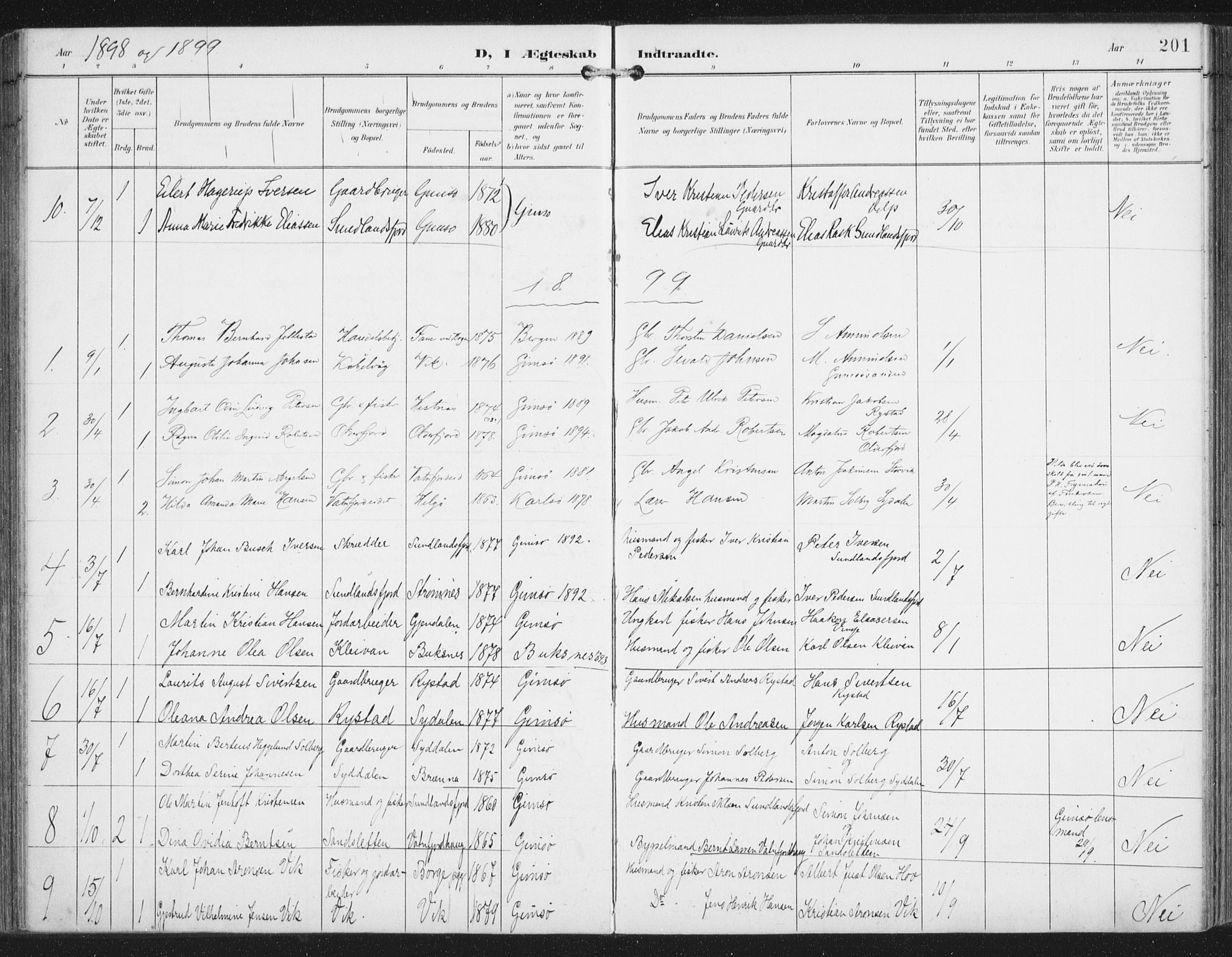 Ministerialprotokoller, klokkerbøker og fødselsregistre - Nordland, AV/SAT-A-1459/876/L1098: Parish register (official) no. 876A04, 1896-1915, p. 201