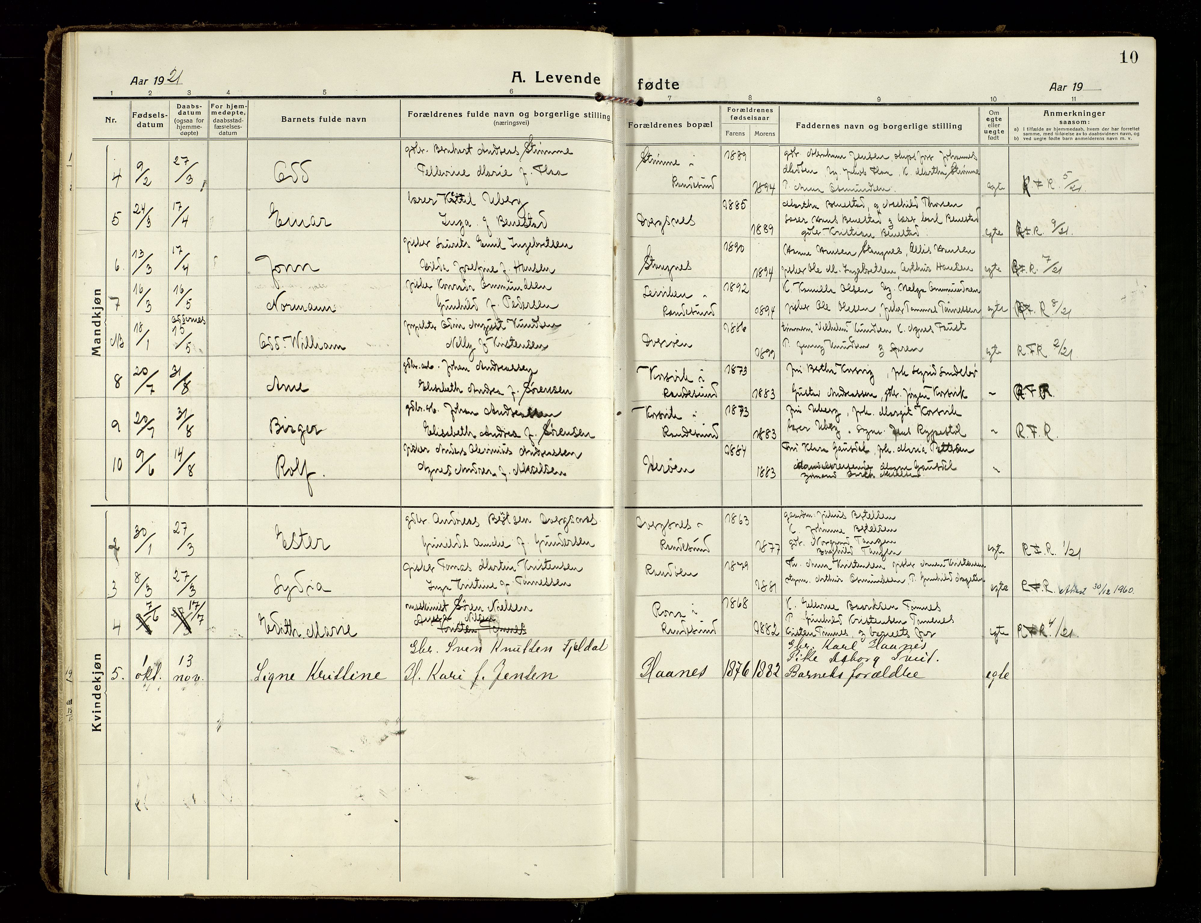 Oddernes sokneprestkontor, SAK/1111-0033/F/Fa/Fab/L0004: Parish register (official) no. A 4, 1916-1935, p. 10