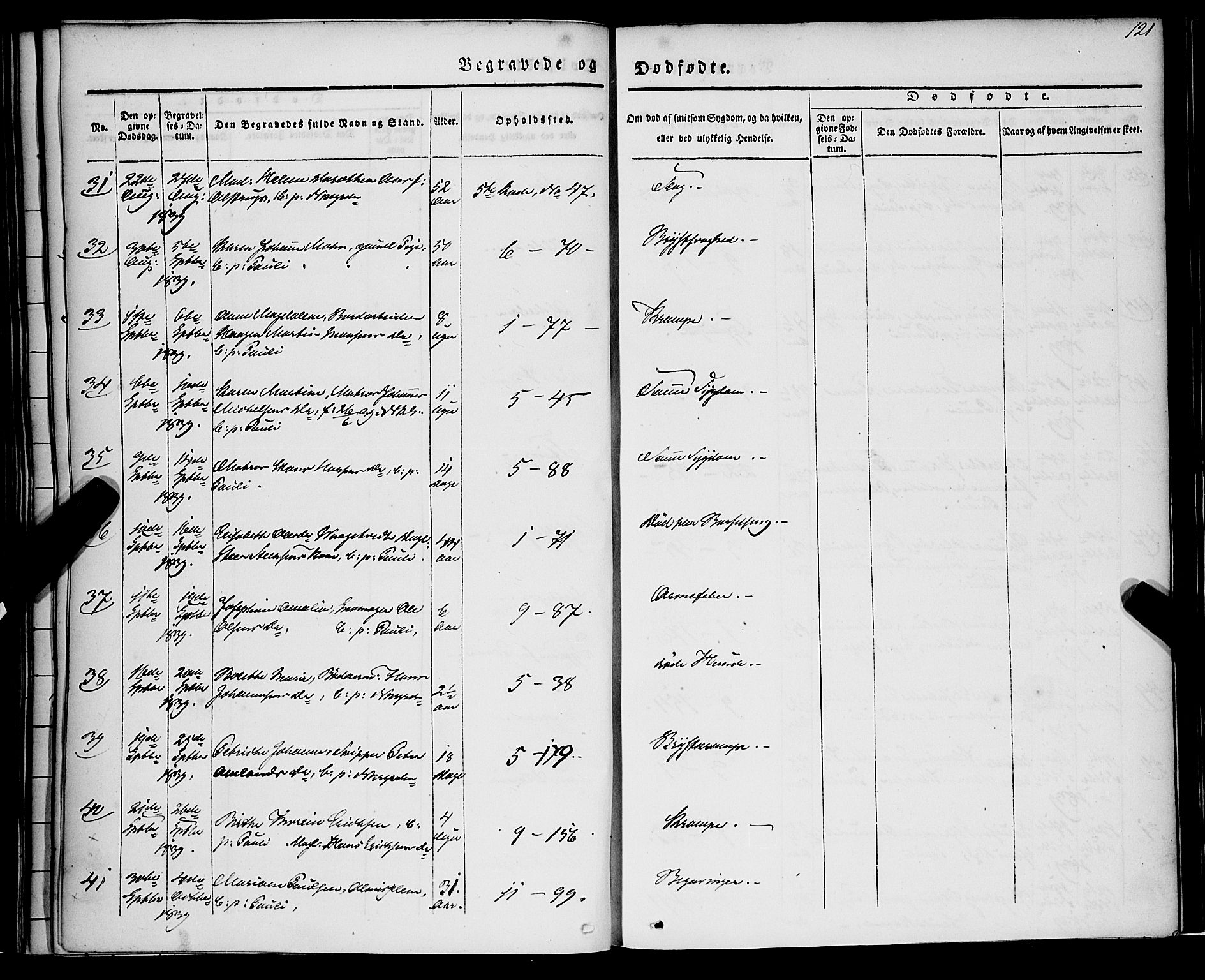 Nykirken Sokneprestembete, AV/SAB-A-77101/H/Haa/L0041: Parish register (official) no. E 1, 1833-1850, p. 121