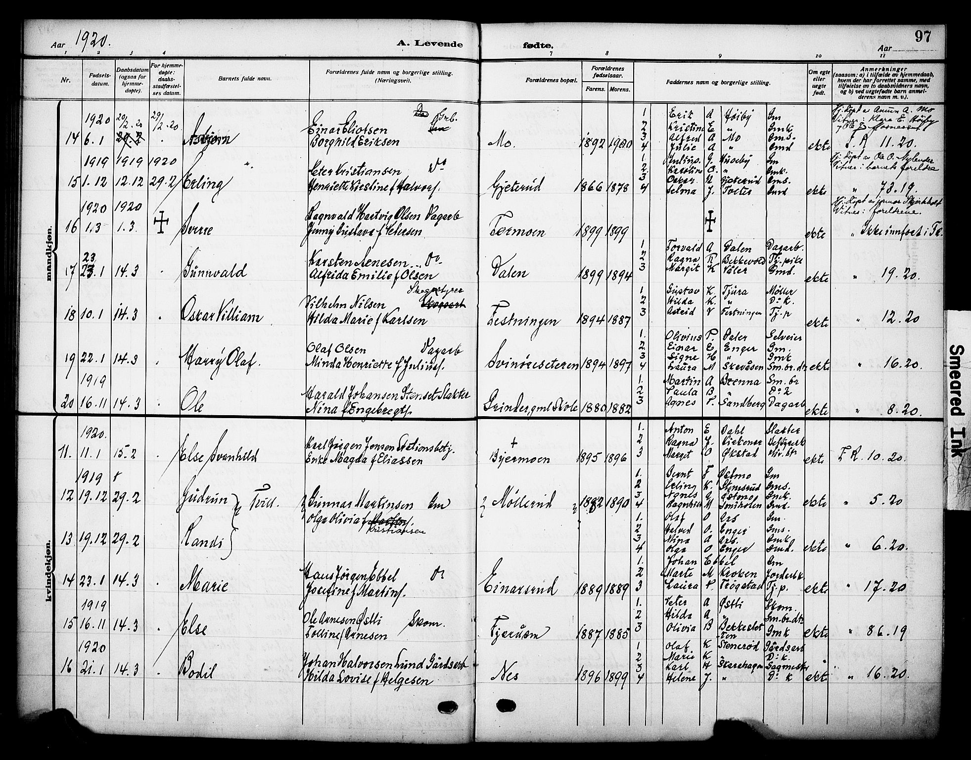 Grue prestekontor, AV/SAH-PREST-036/H/Ha/Haa/L0015: Parish register (official) no. 15, 1911-1922, p. 97