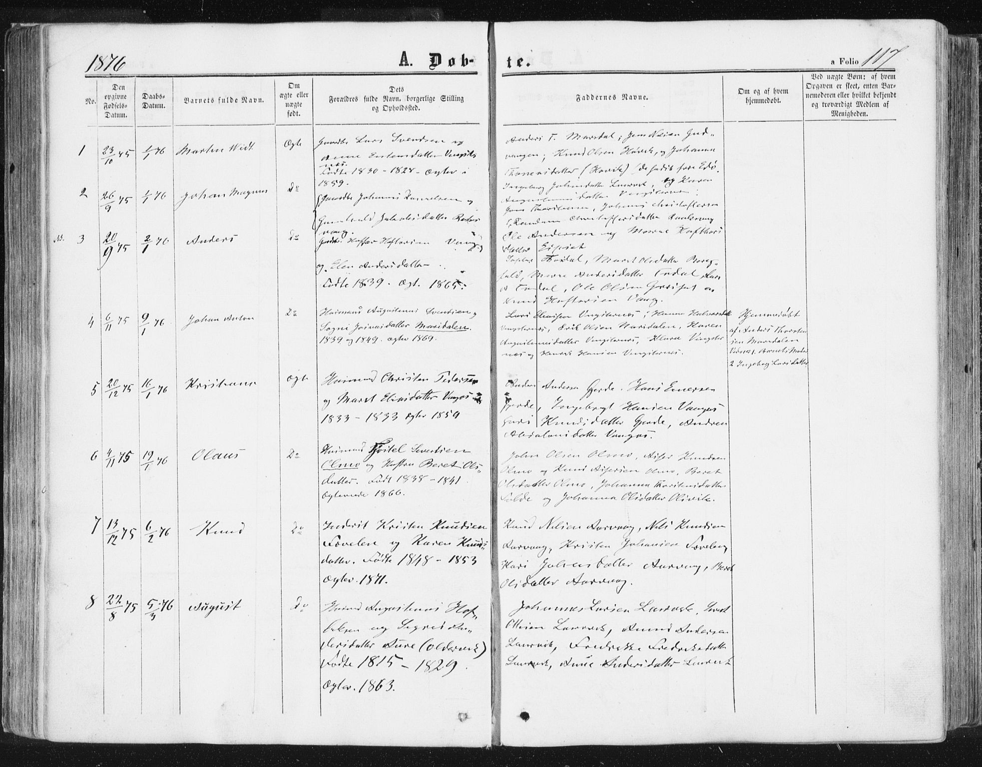 Ministerialprotokoller, klokkerbøker og fødselsregistre - Møre og Romsdal, SAT/A-1454/578/L0905: Parish register (official) no. 578A04, 1859-1877, p. 117